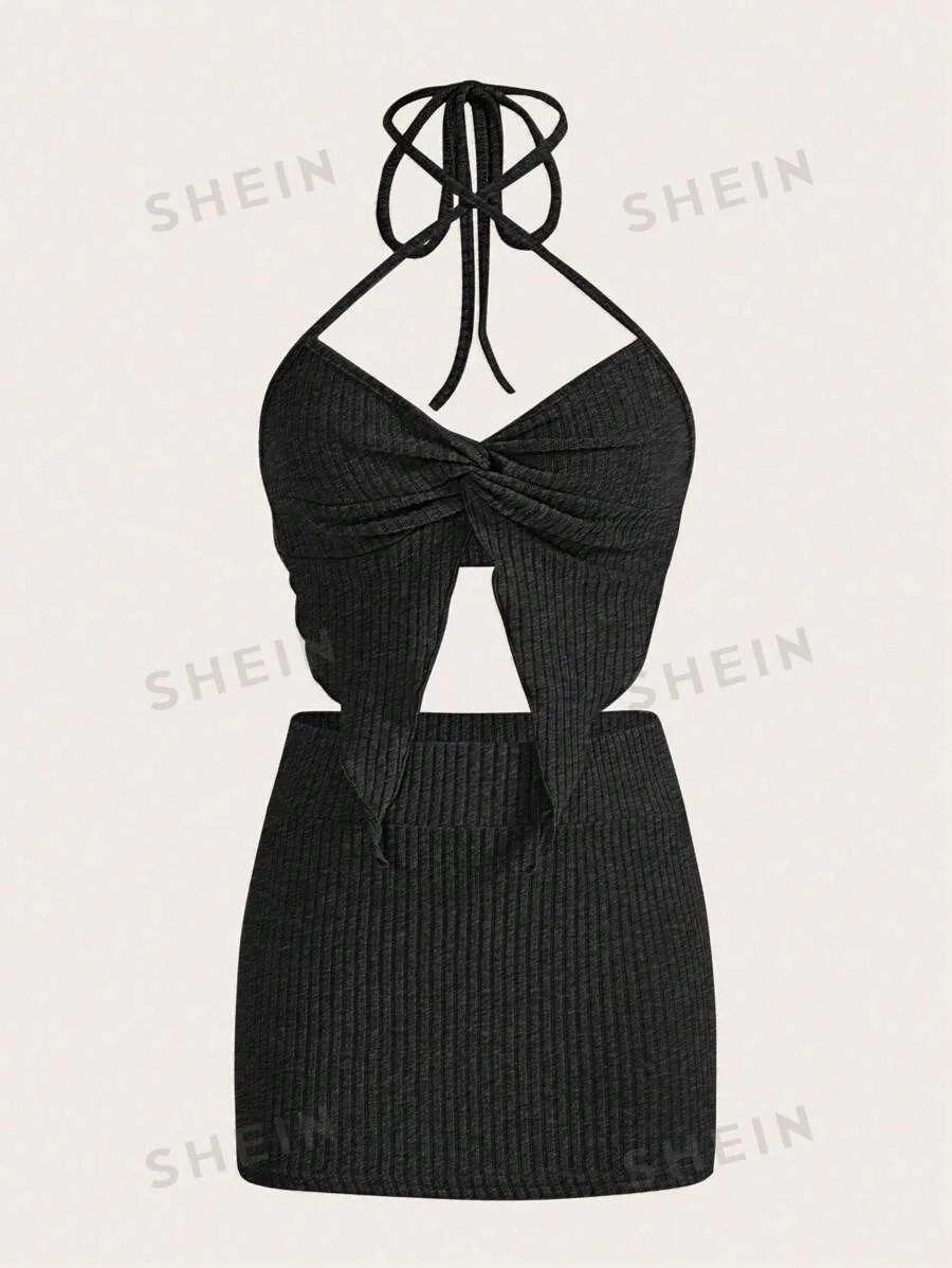 14706 1a-060 Top halter girante delantero & Falda ajustada
