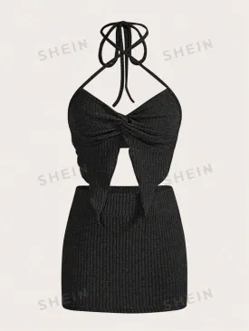 14706 1a-060 Top halter girante delantero & Falda ajustada
