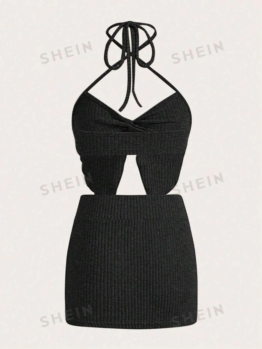 14706 1a-060 Top halter girante delantero & Falda ajustada