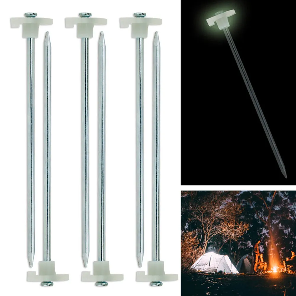 15 Pc Heavy Duty Glow in the Dark Tent Steel Stakes Metal Long Pegs Camping Tarp