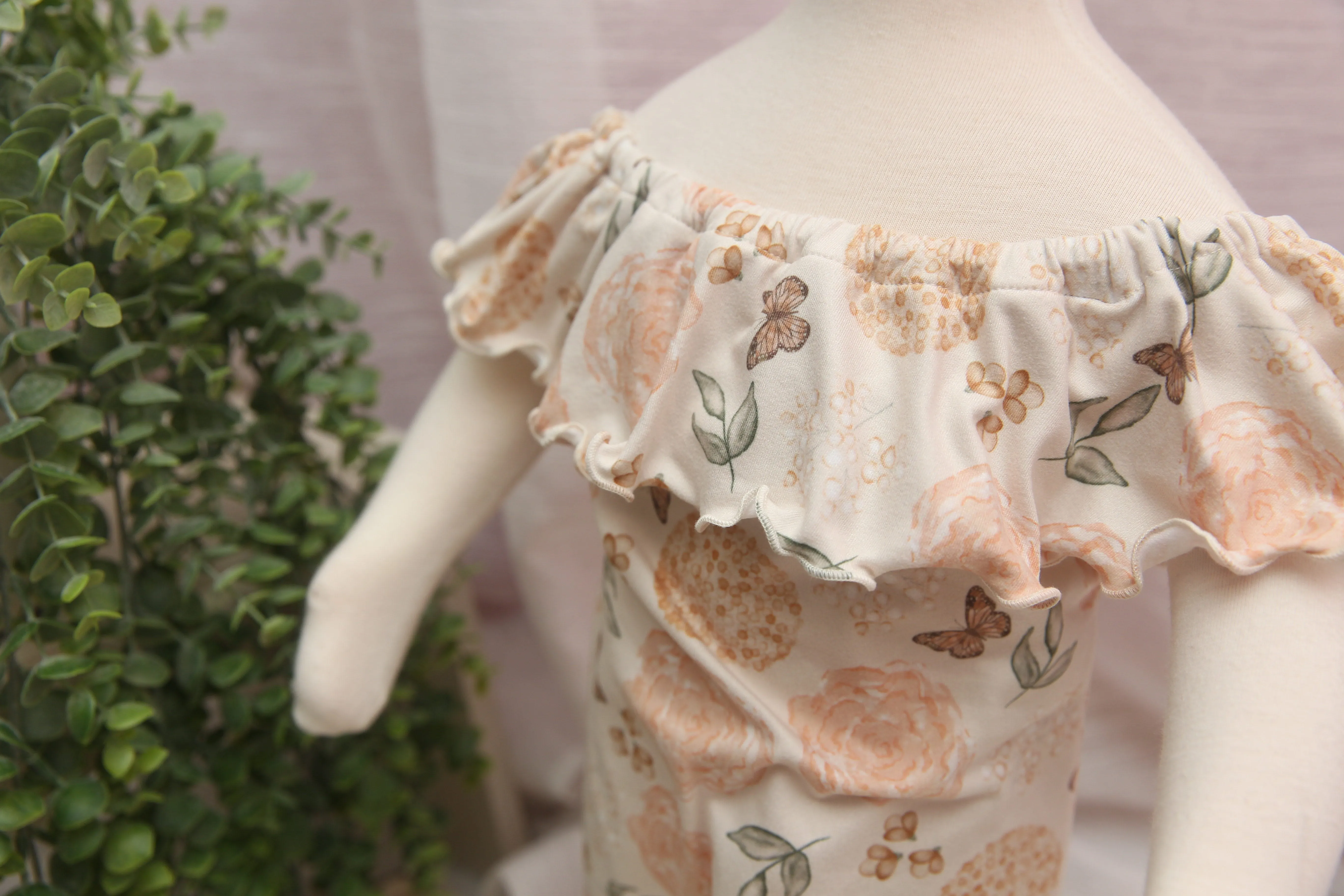 Anisa- Newborn or Sitter Flutter Romper; Newborn Romper; Sitter Romper; Peachy Butterfly Floral; MADE TO ORDER