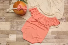 Anisa- Newborn or Sitter Flutter Romper; Newborn Romper; Sitter Romper; Solid Salmon MADE TO ORDER