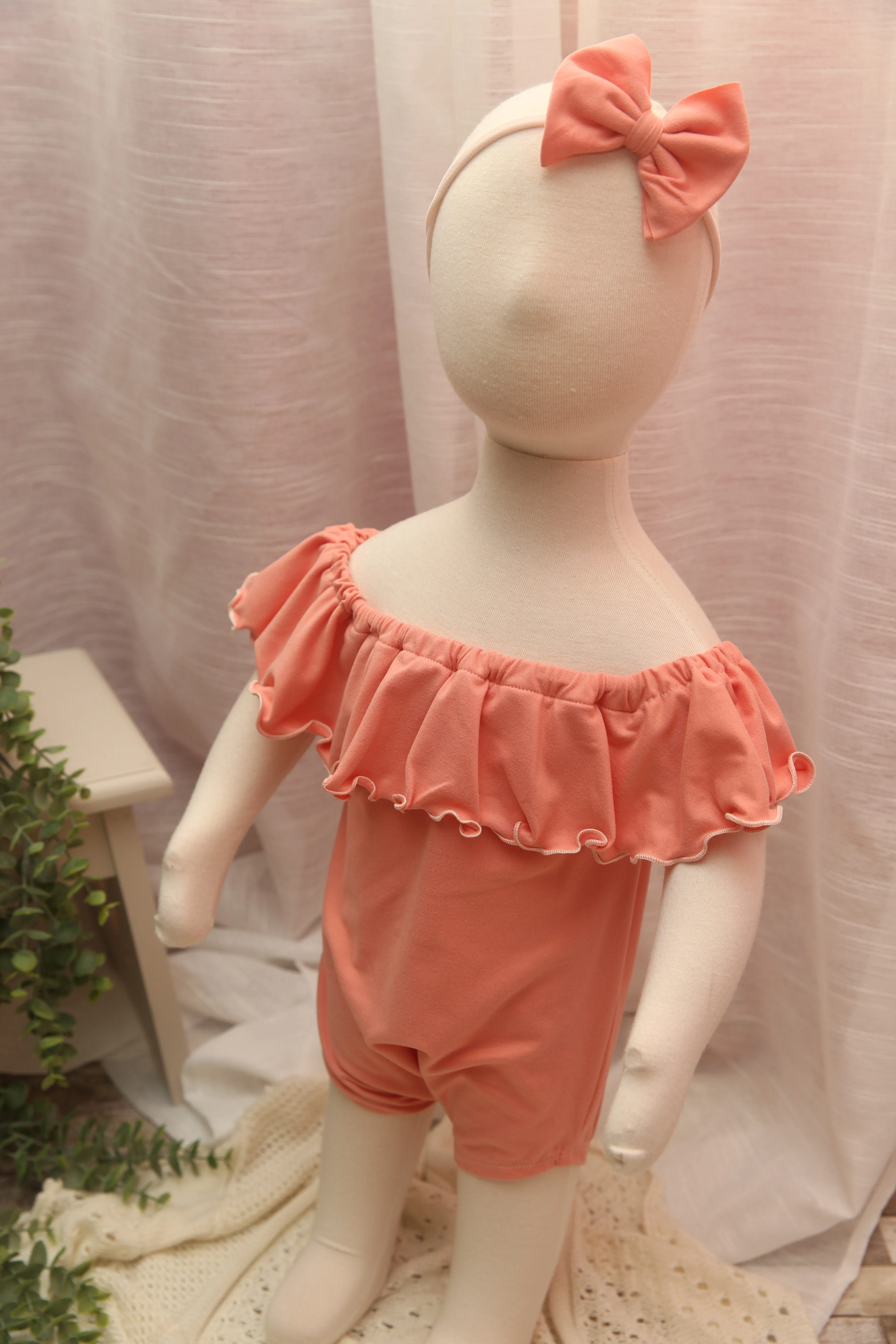 Anisa- Newborn or Sitter Flutter Romper; Newborn Romper; Sitter Romper; Solid Salmon MADE TO ORDER