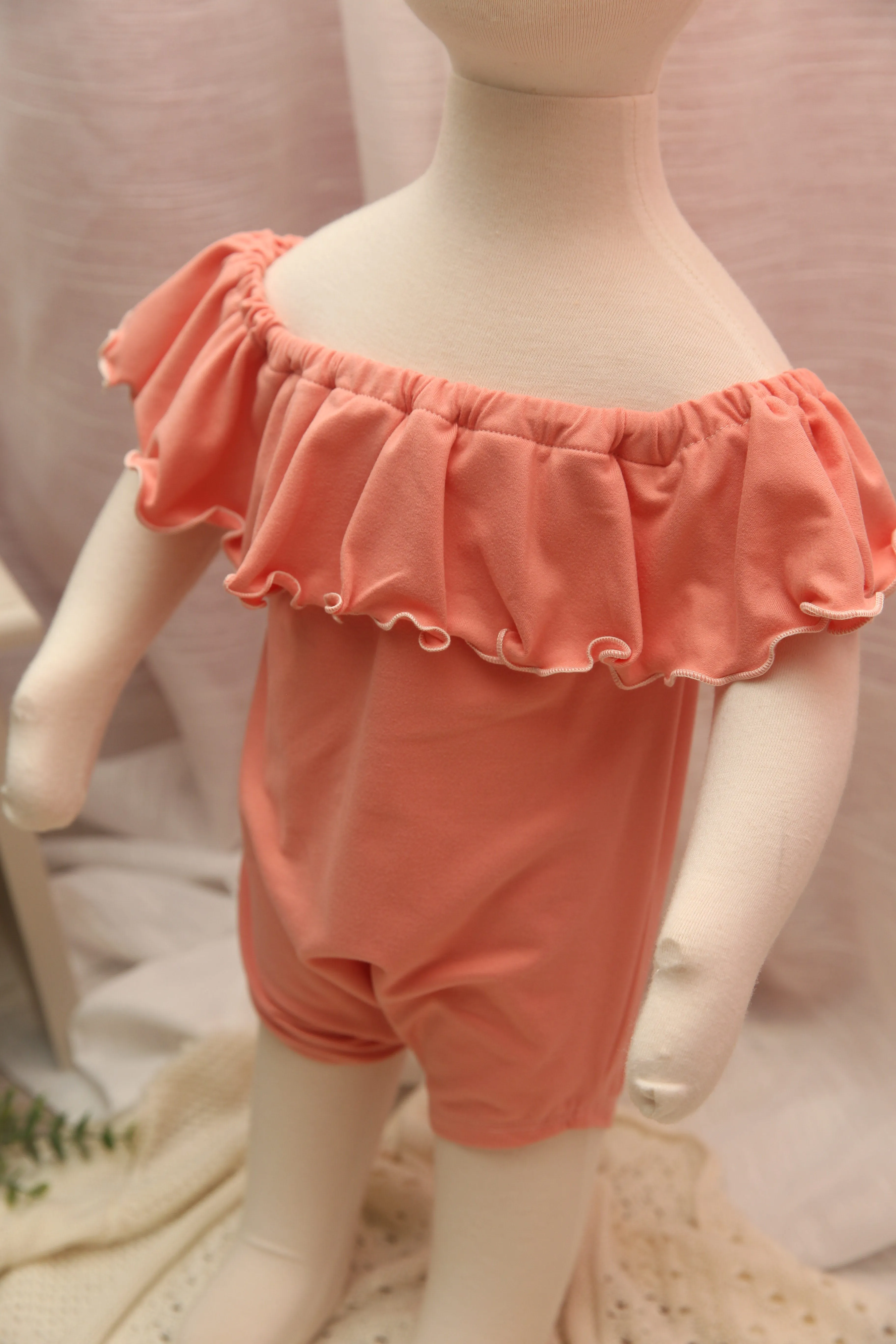 Anisa- Newborn or Sitter Flutter Romper; Newborn Romper; Sitter Romper; Solid Salmon MADE TO ORDER