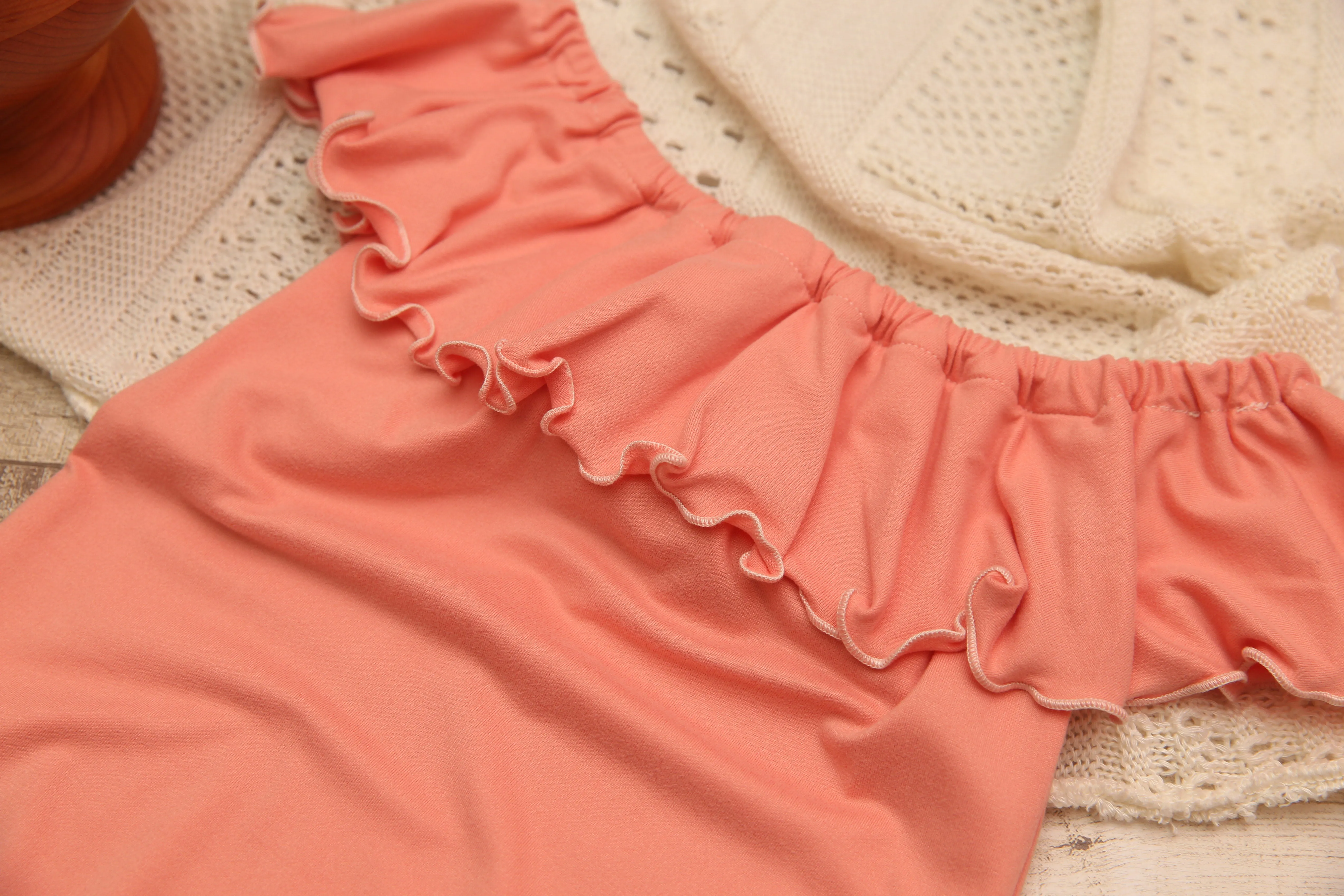 Anisa- Newborn or Sitter Flutter Romper; Newborn Romper; Sitter Romper; Solid Salmon MADE TO ORDER