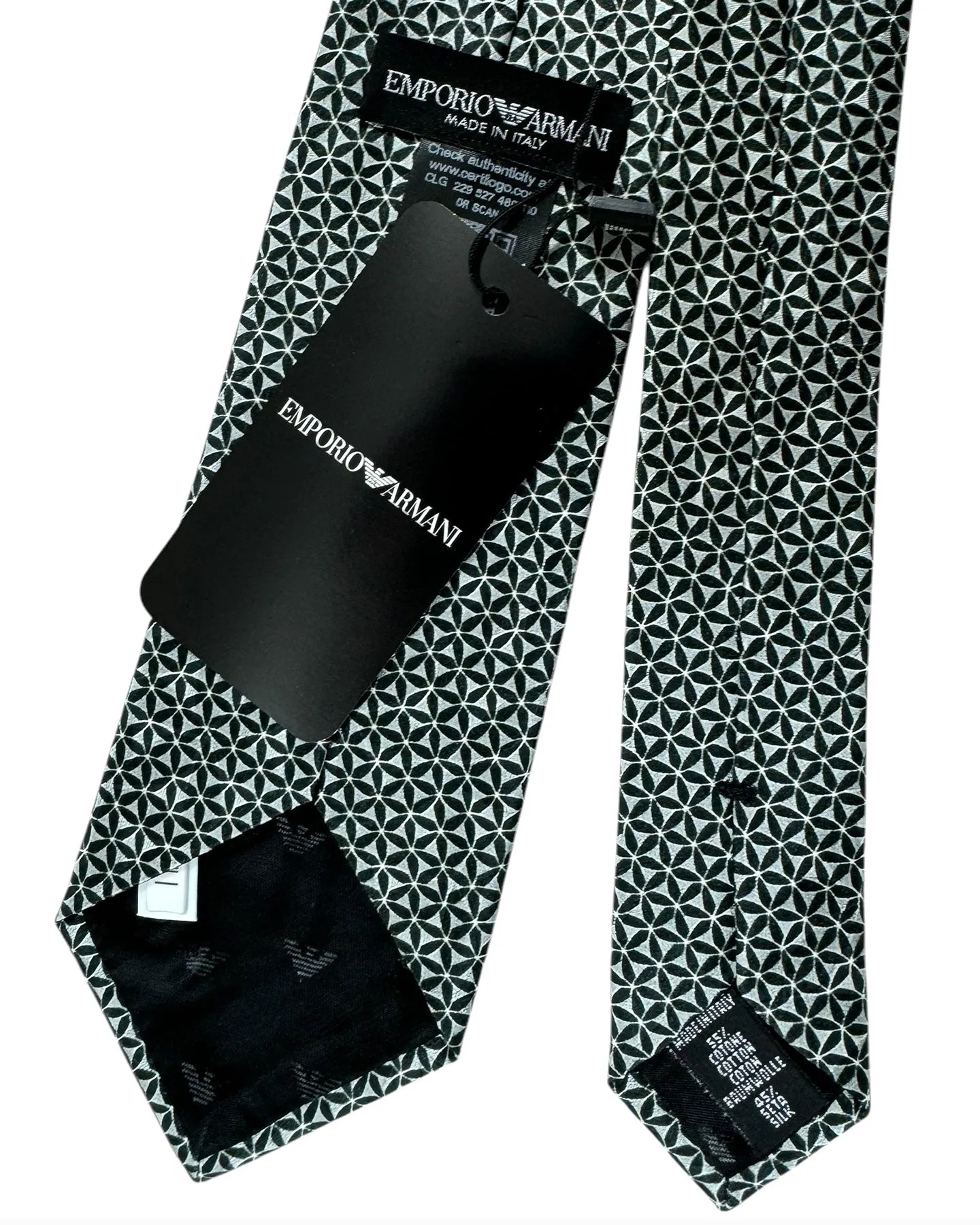 Armani Silk Tie Black Silver Geometric
