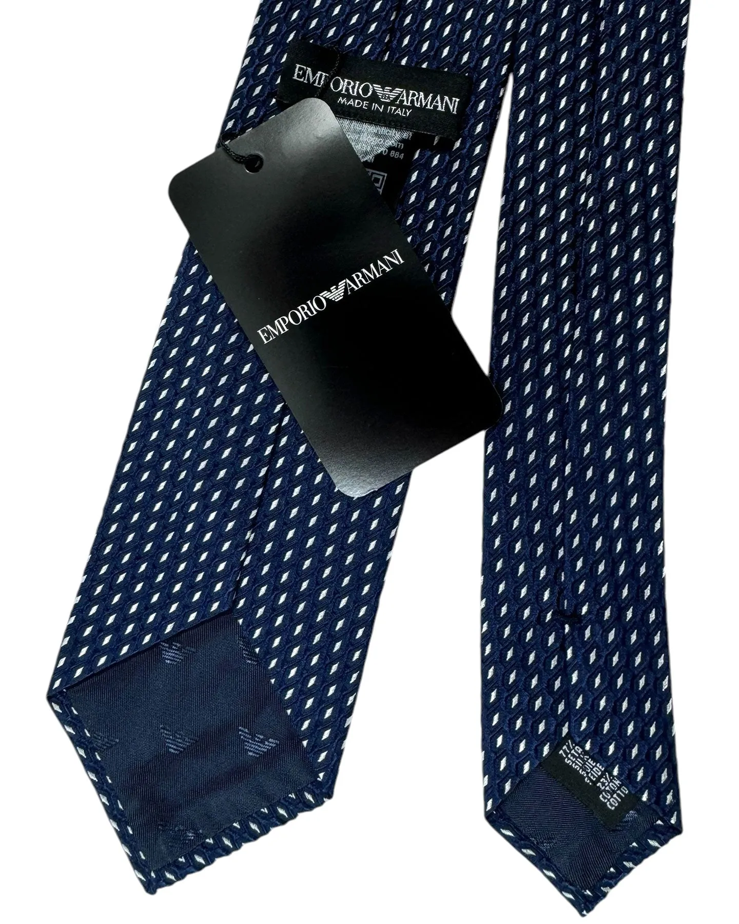 Armani Silk Tie Dark Blue White Diamonds