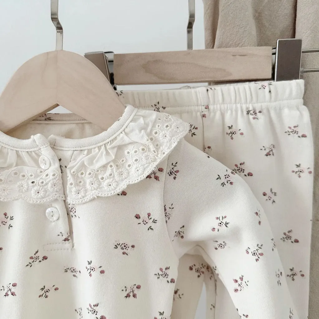 Baby Lace Neckline Cotton Pajamas