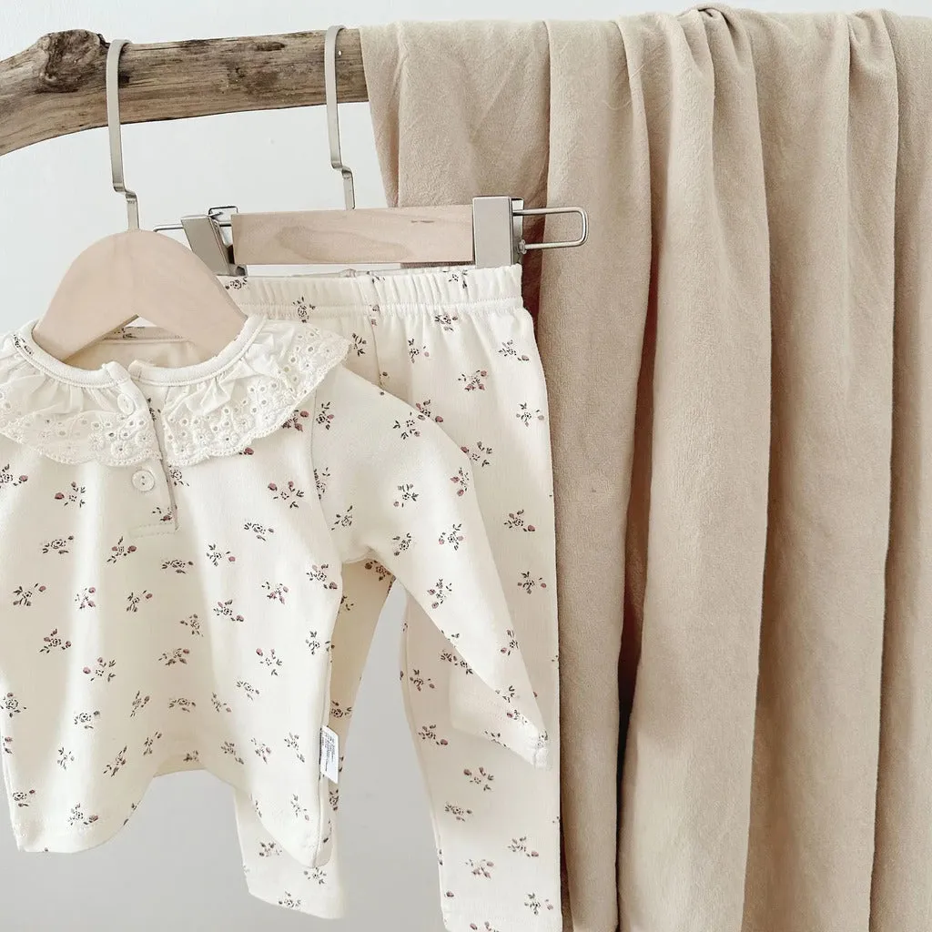Baby Lace Neckline Cotton Pajamas