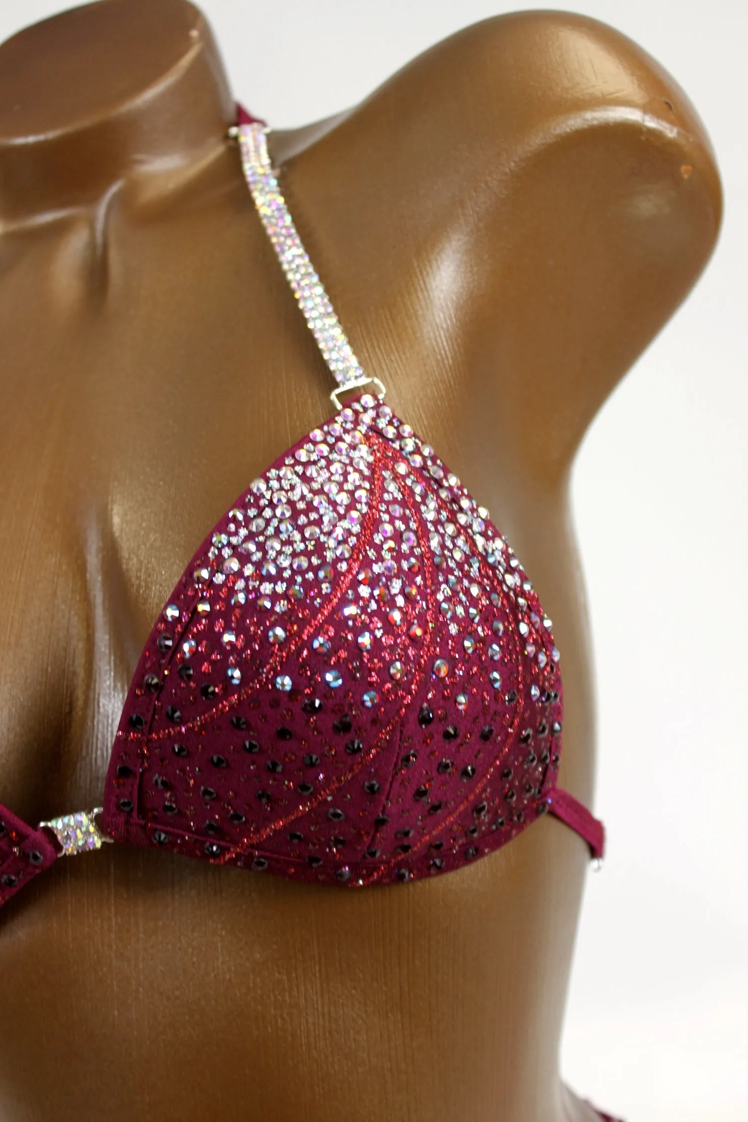 Burgundy Satin Crystal AB Bikini Suit
