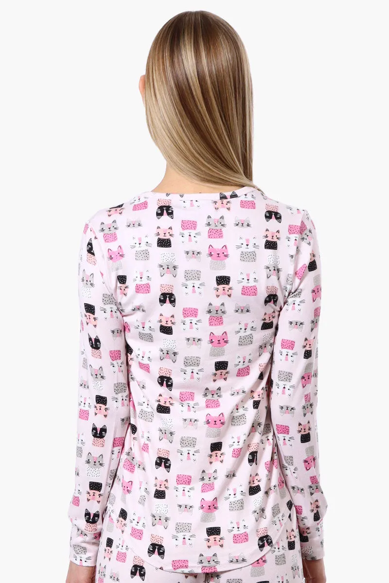 Canada Weather Gear Cat Pattern Henley Pajama Top - Pink