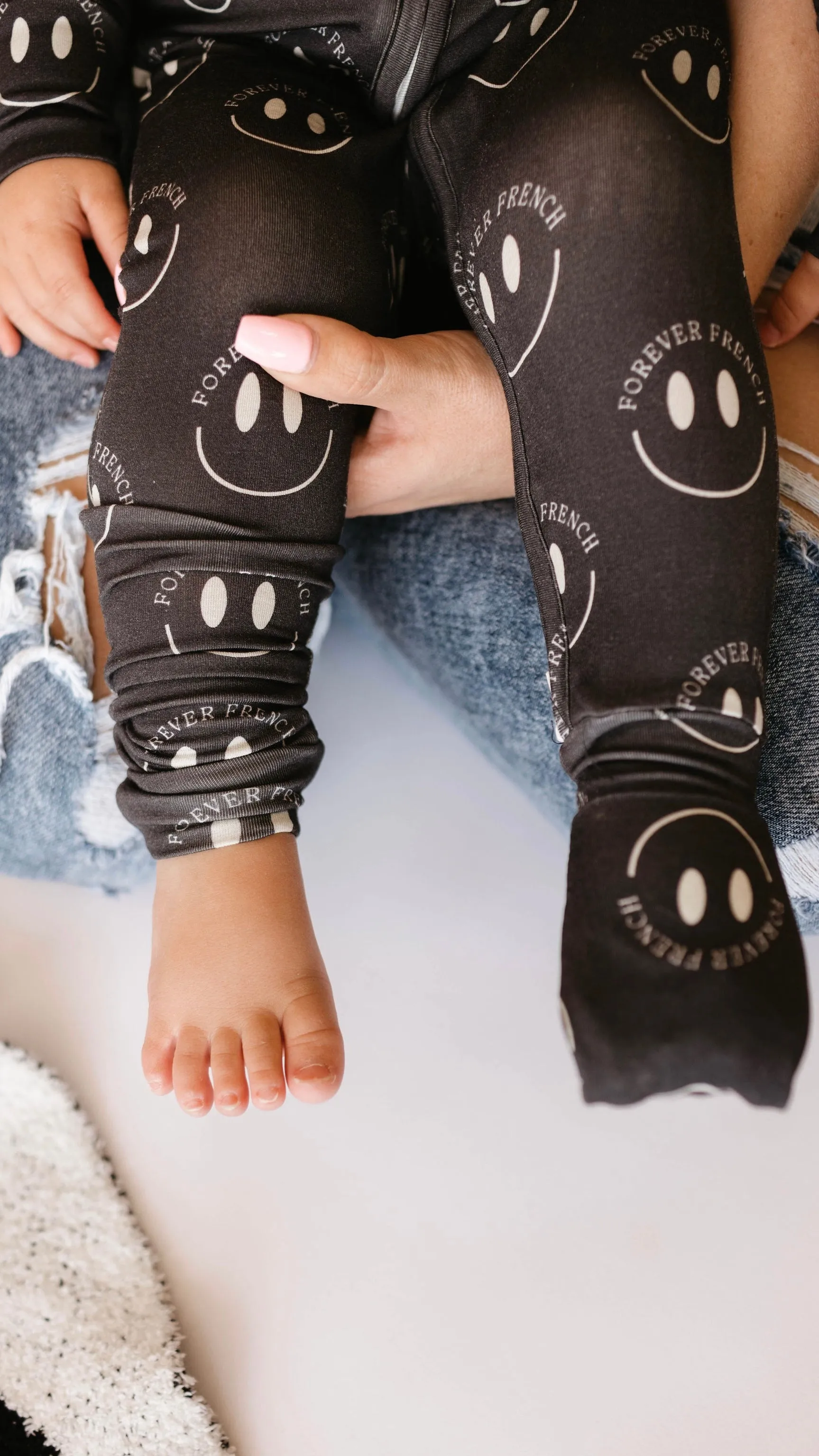 Charcoal & White ff Smile | Bamboo Zip Pajamas