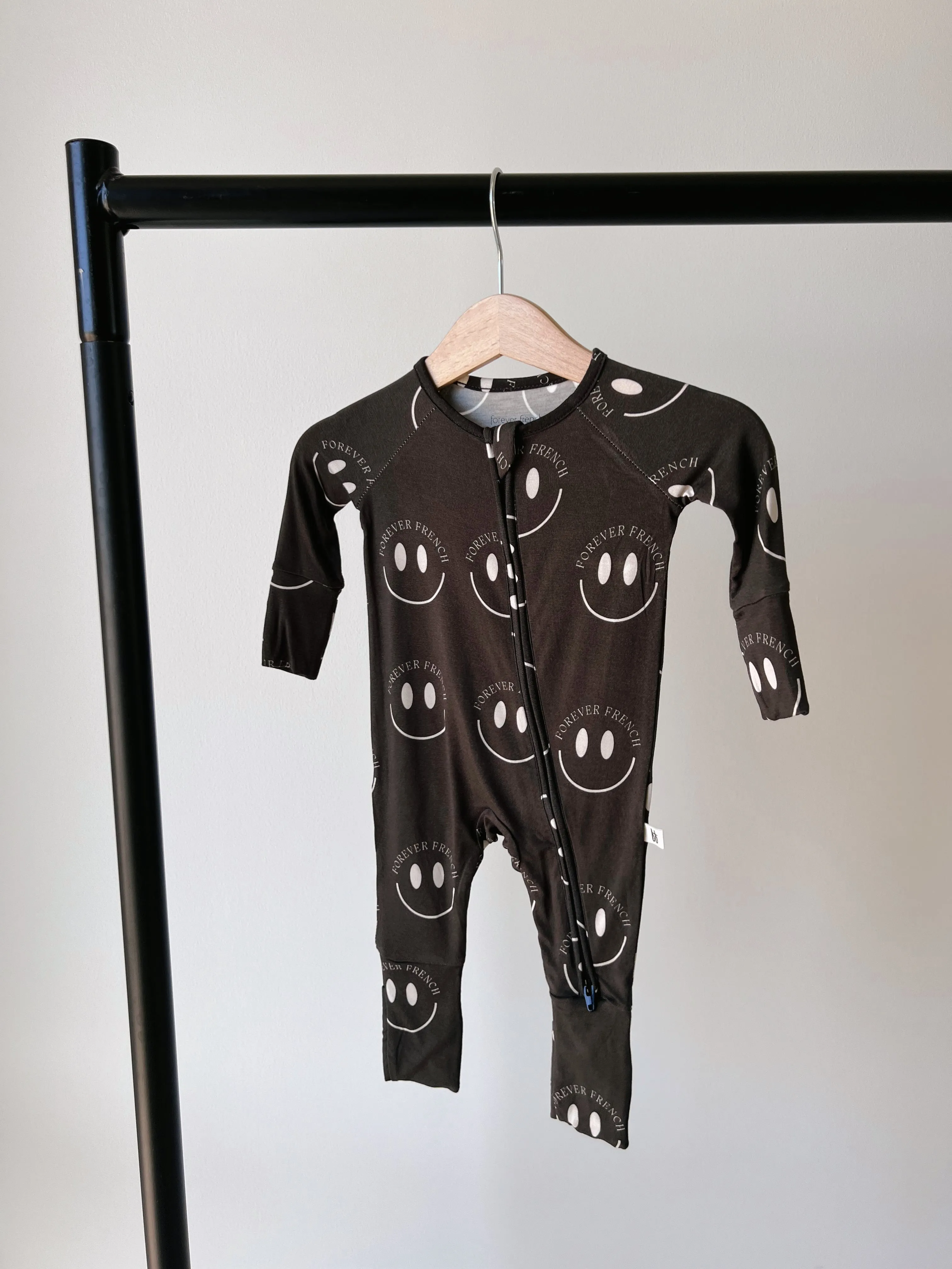 Charcoal & White ff Smile | Bamboo Zip Pajamas
