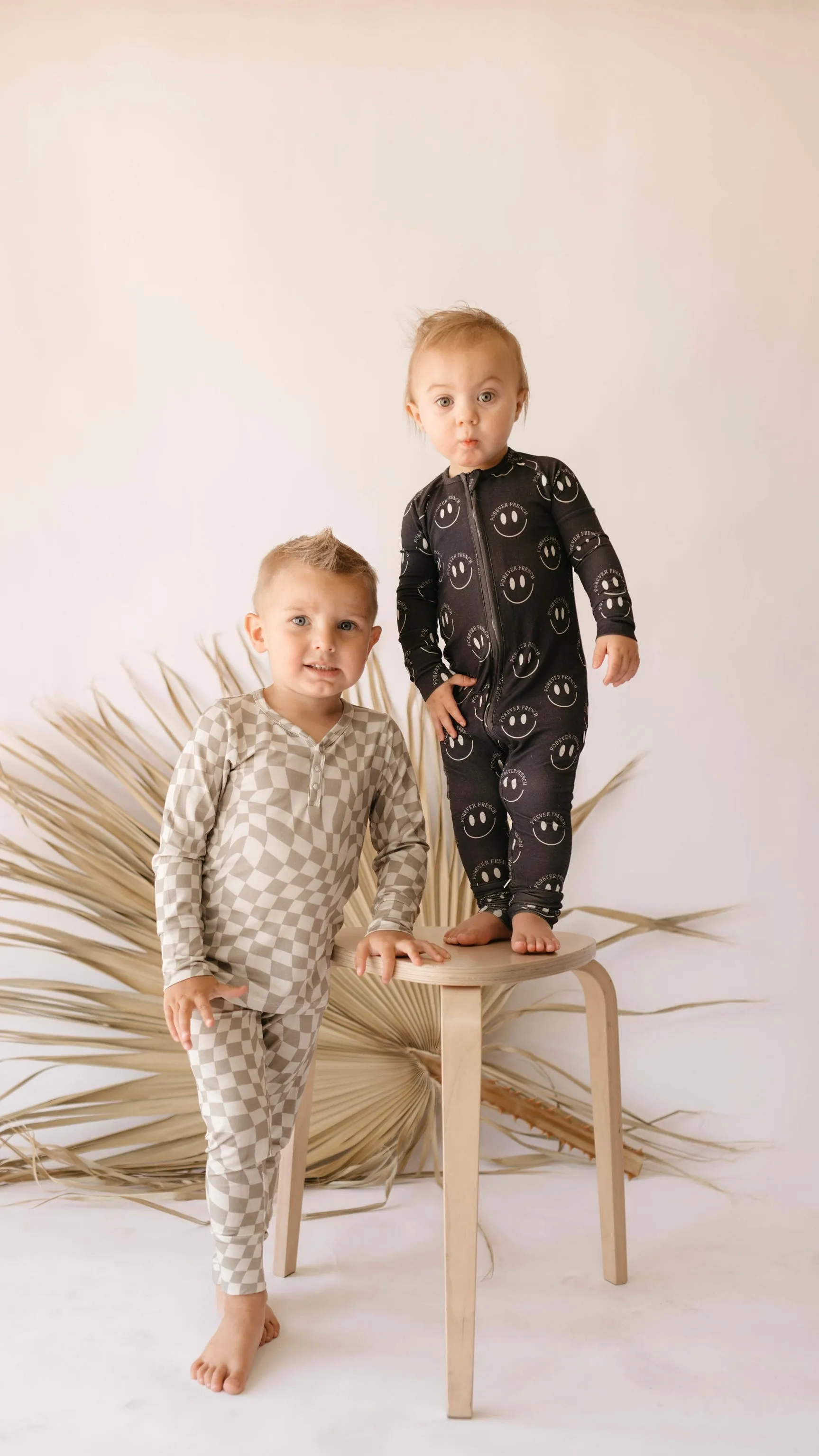 Charcoal & White ff Smile | Bamboo Zip Pajamas