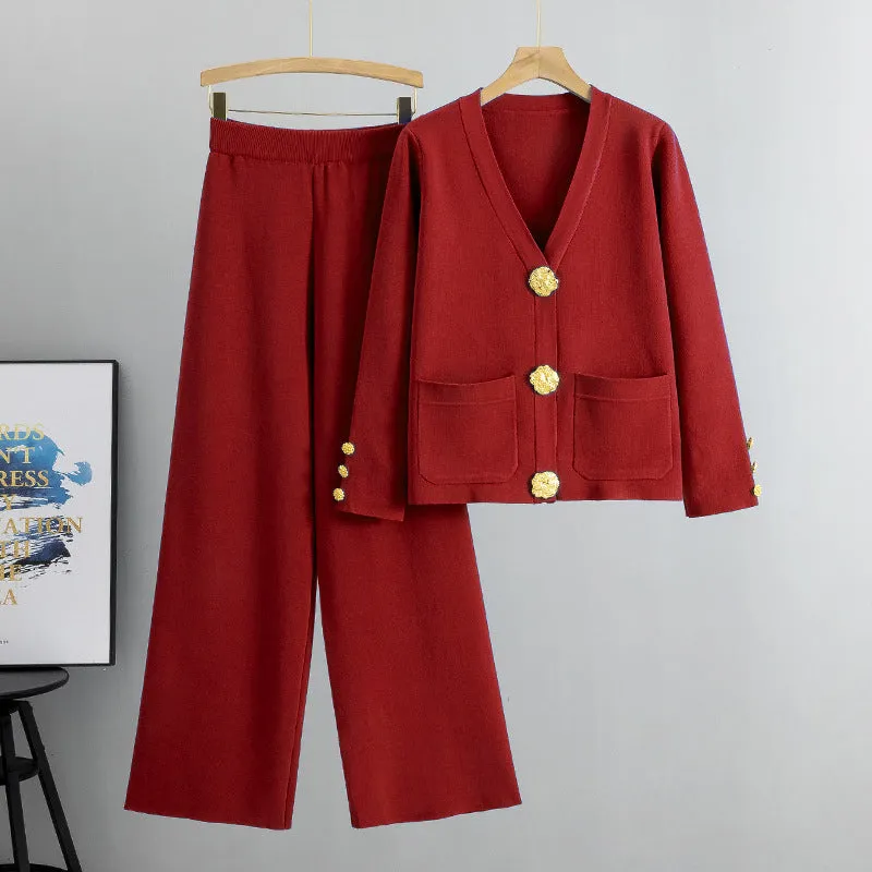 Christmas Offers Sale 49% OFFGold Button Soft Knit Trouser Co-Ord