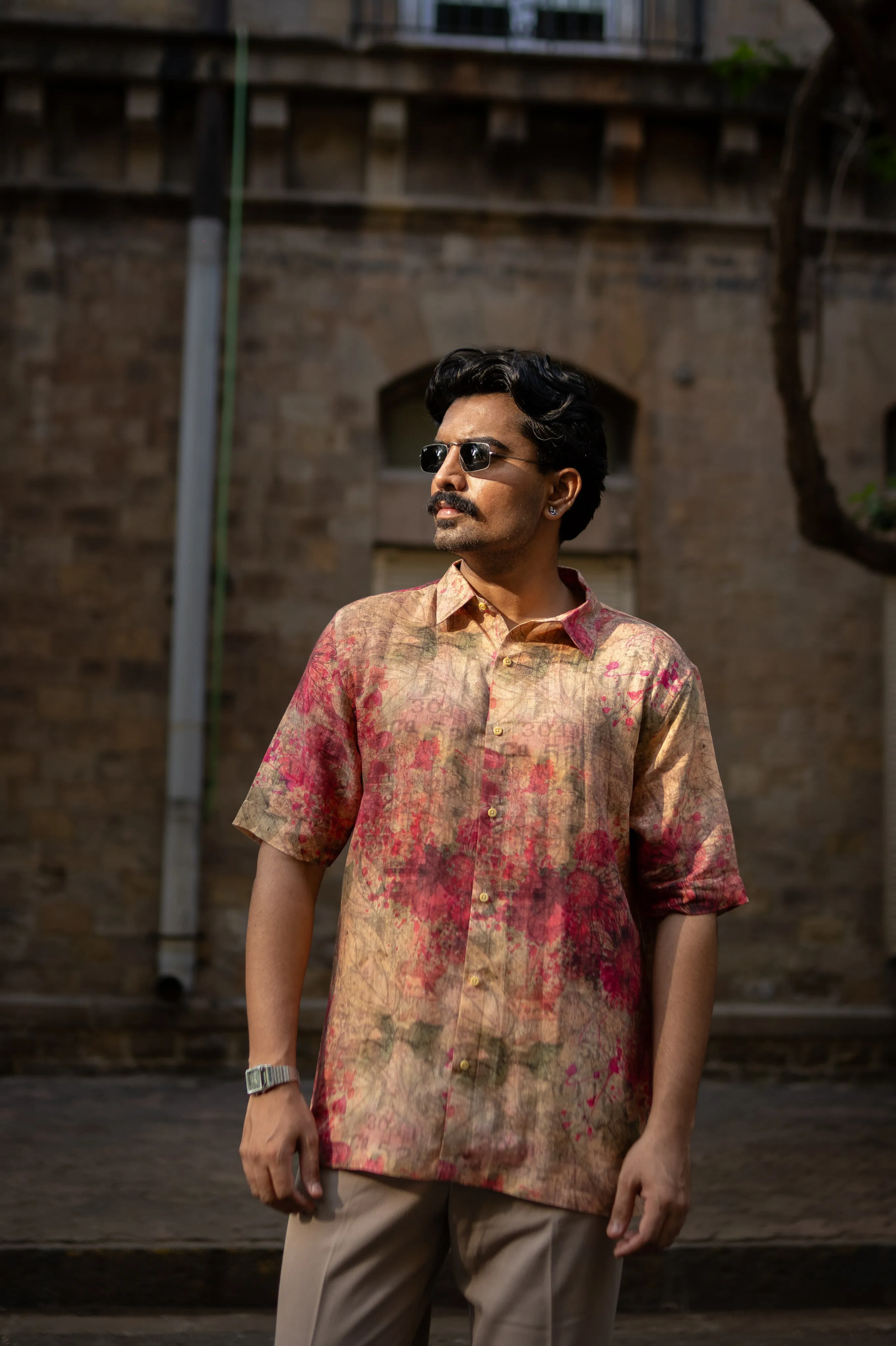 Dusty Romance Pure Satin Linen Short Sleeve Shirt