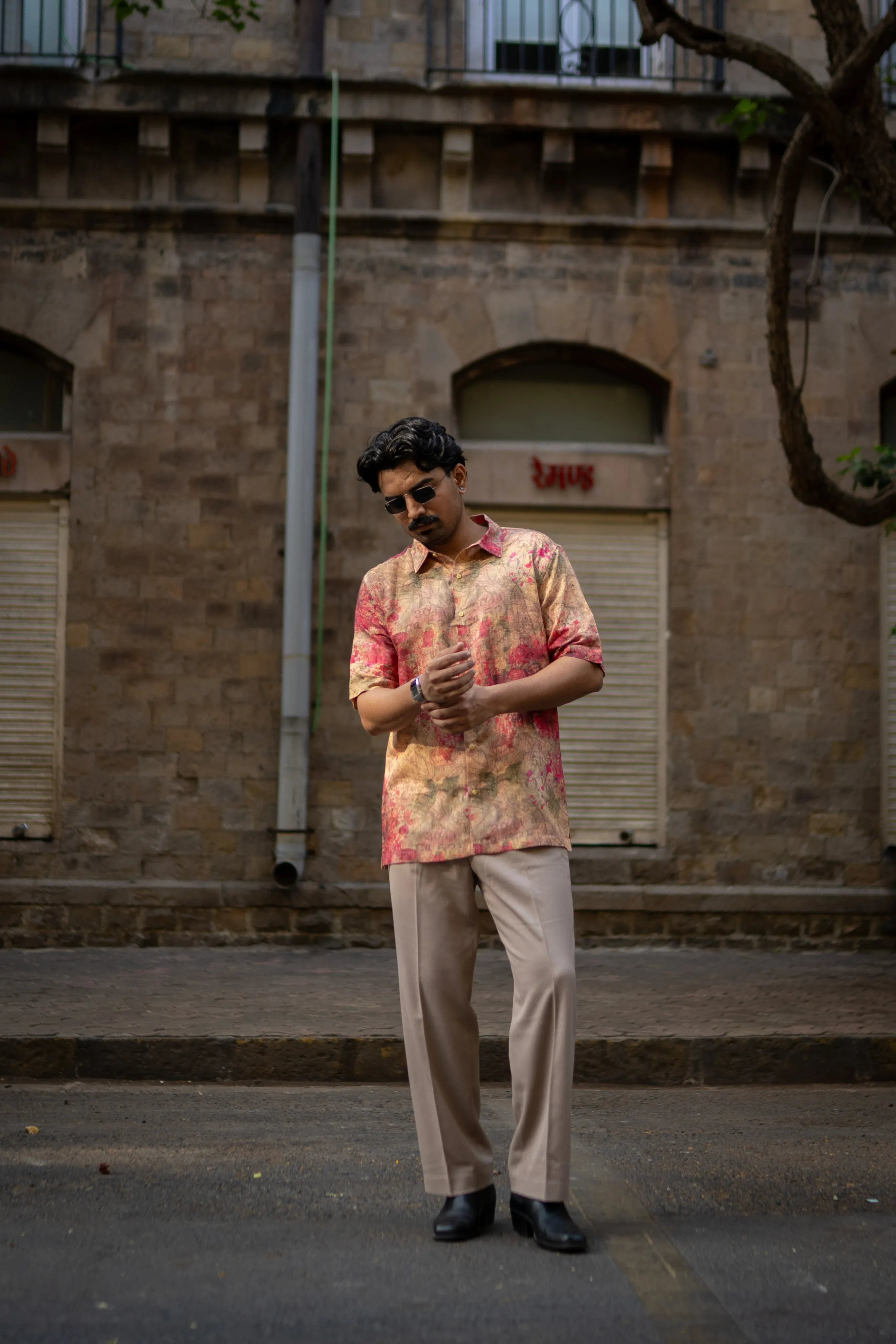 Dusty Romance Pure Satin Linen Short Sleeve Shirt