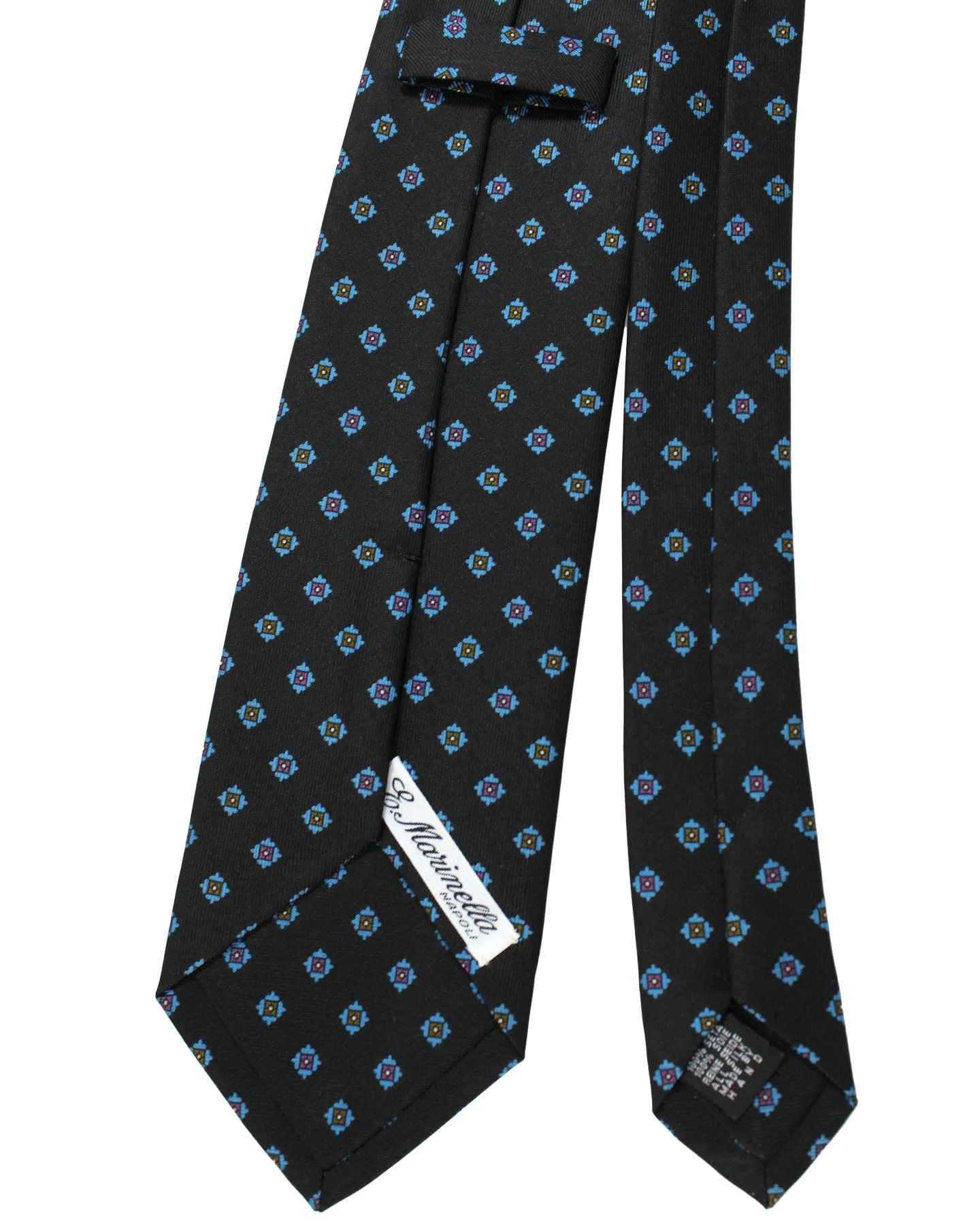 E. Marinella Tie Black Blue Micro Medallions Design