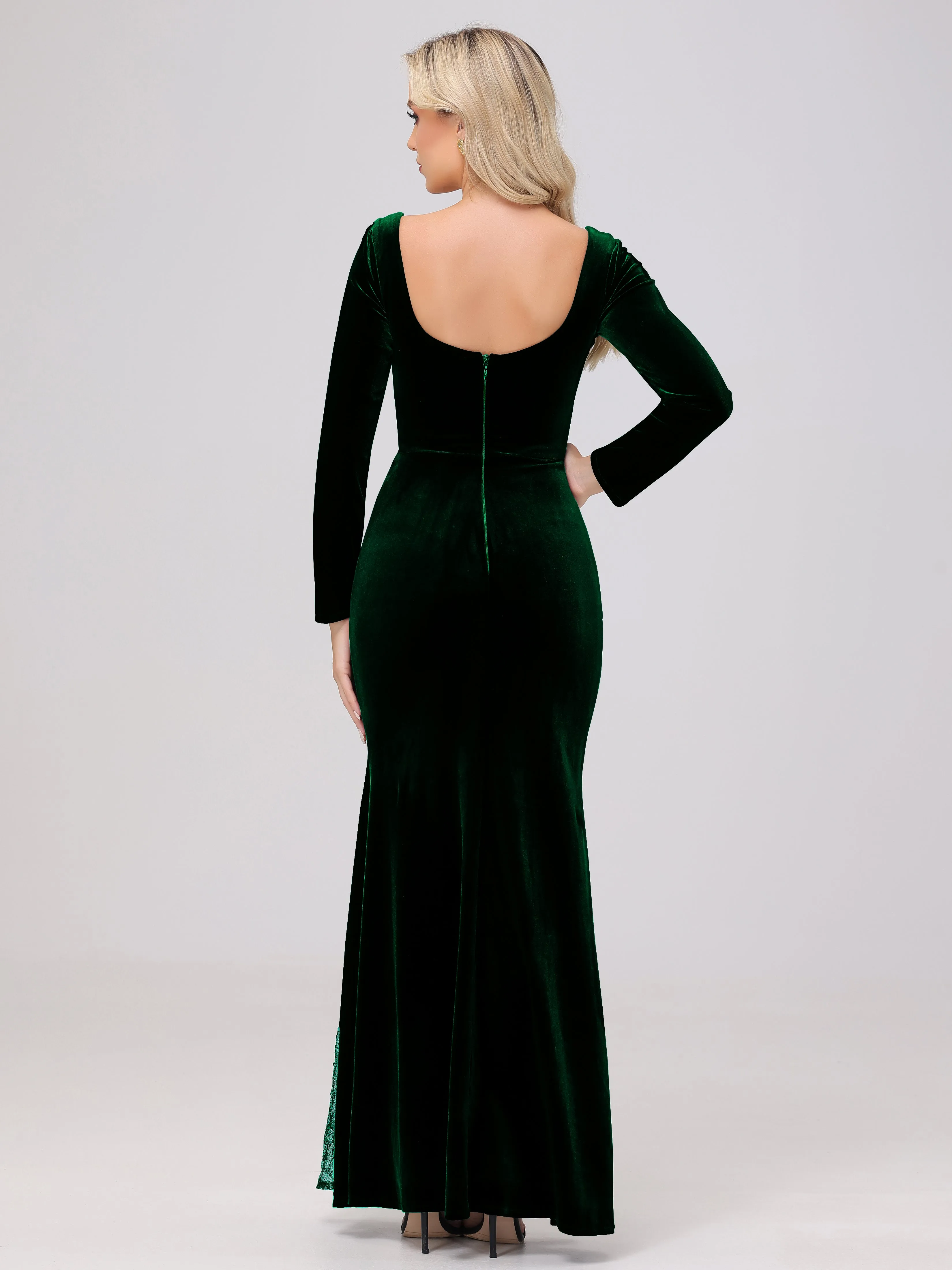 Elegant Sweetheart Long Sleeves Patchwork Sequin Lace Velvet Bridesmaid Dresses