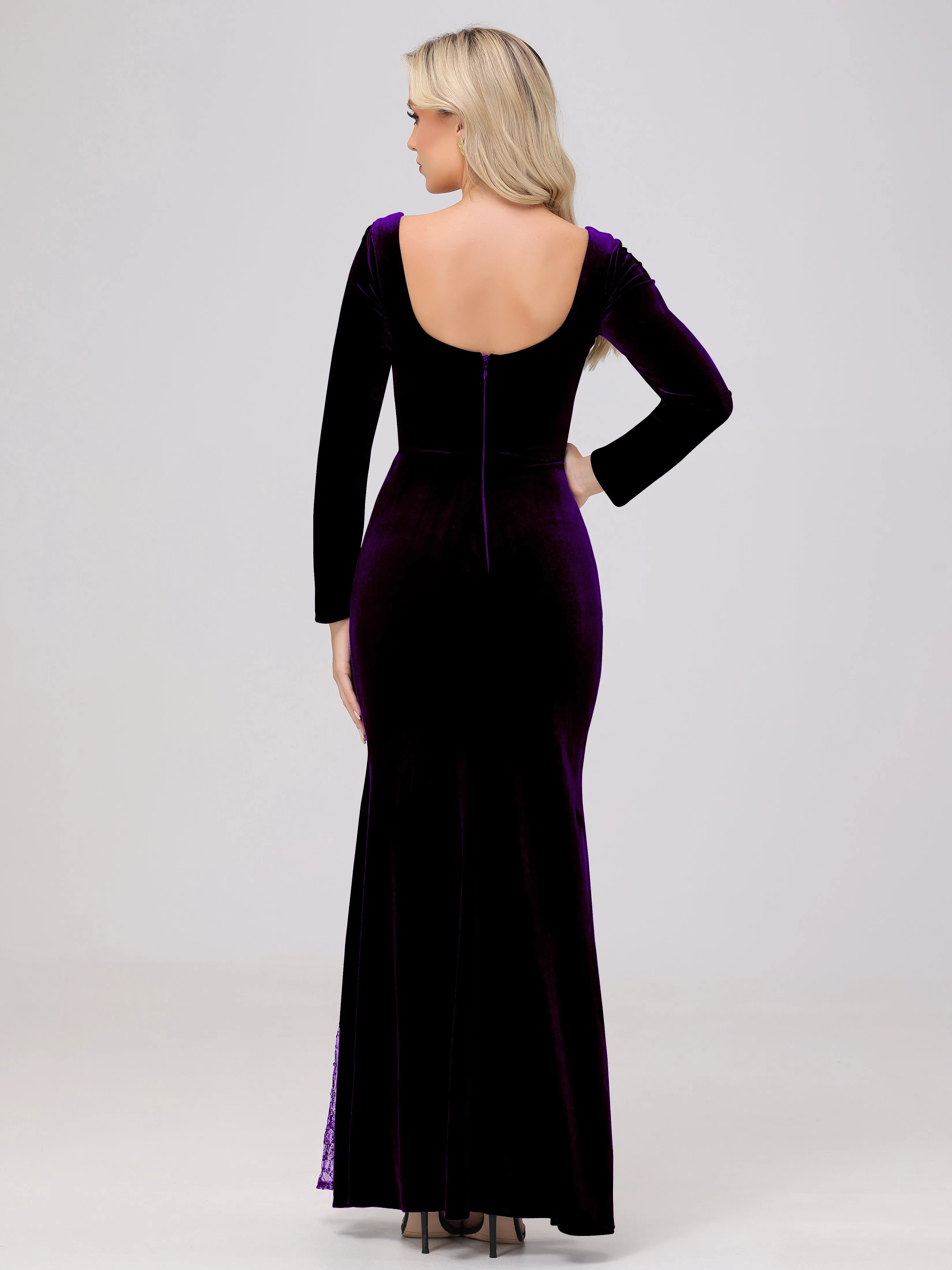 Elegant Sweetheart Long Sleeves Patchwork Sequin Lace Velvet Bridesmaid Dresses
