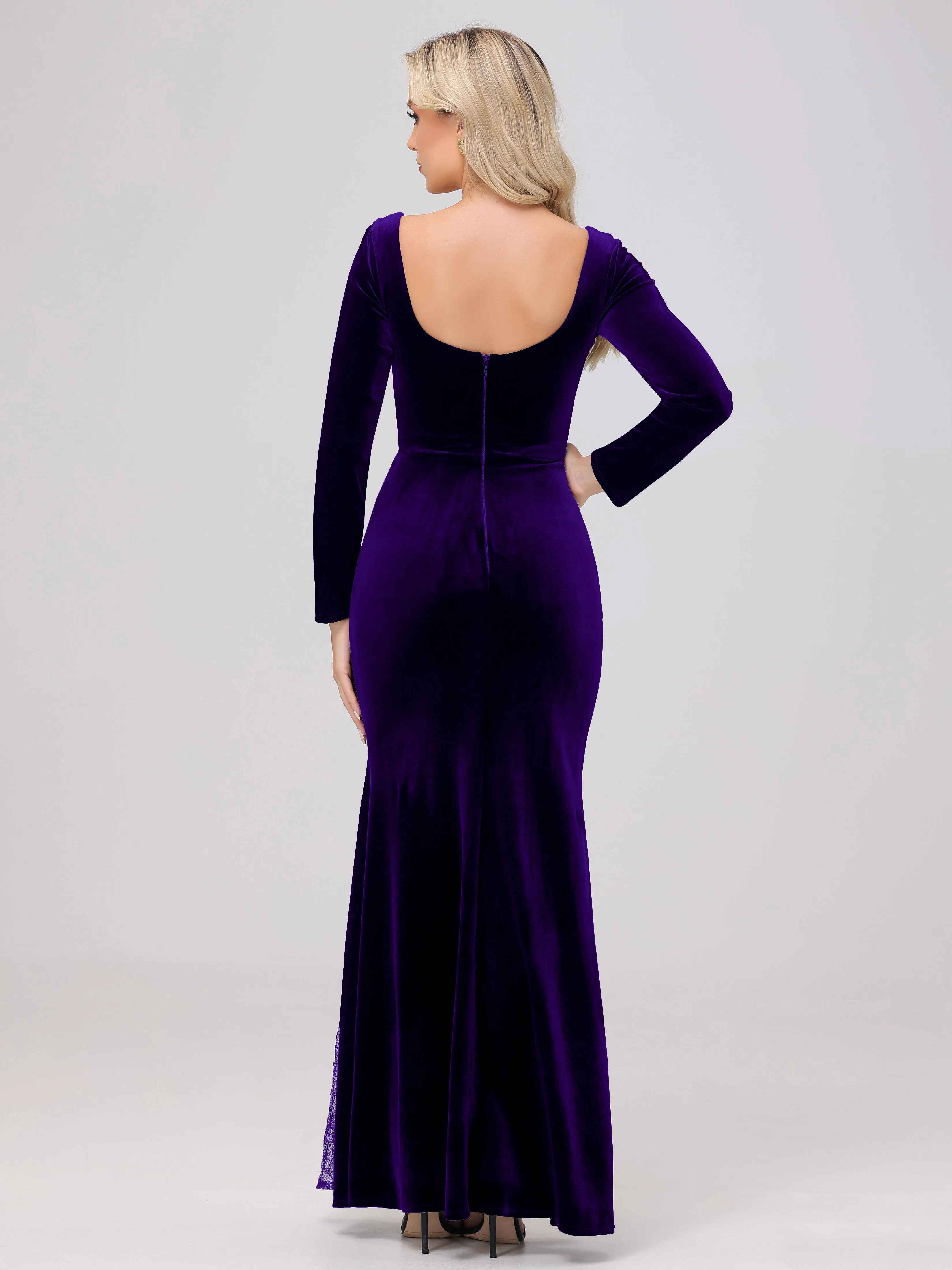 Elegant Sweetheart Long Sleeves Patchwork Sequin Lace Velvet Bridesmaid Dresses