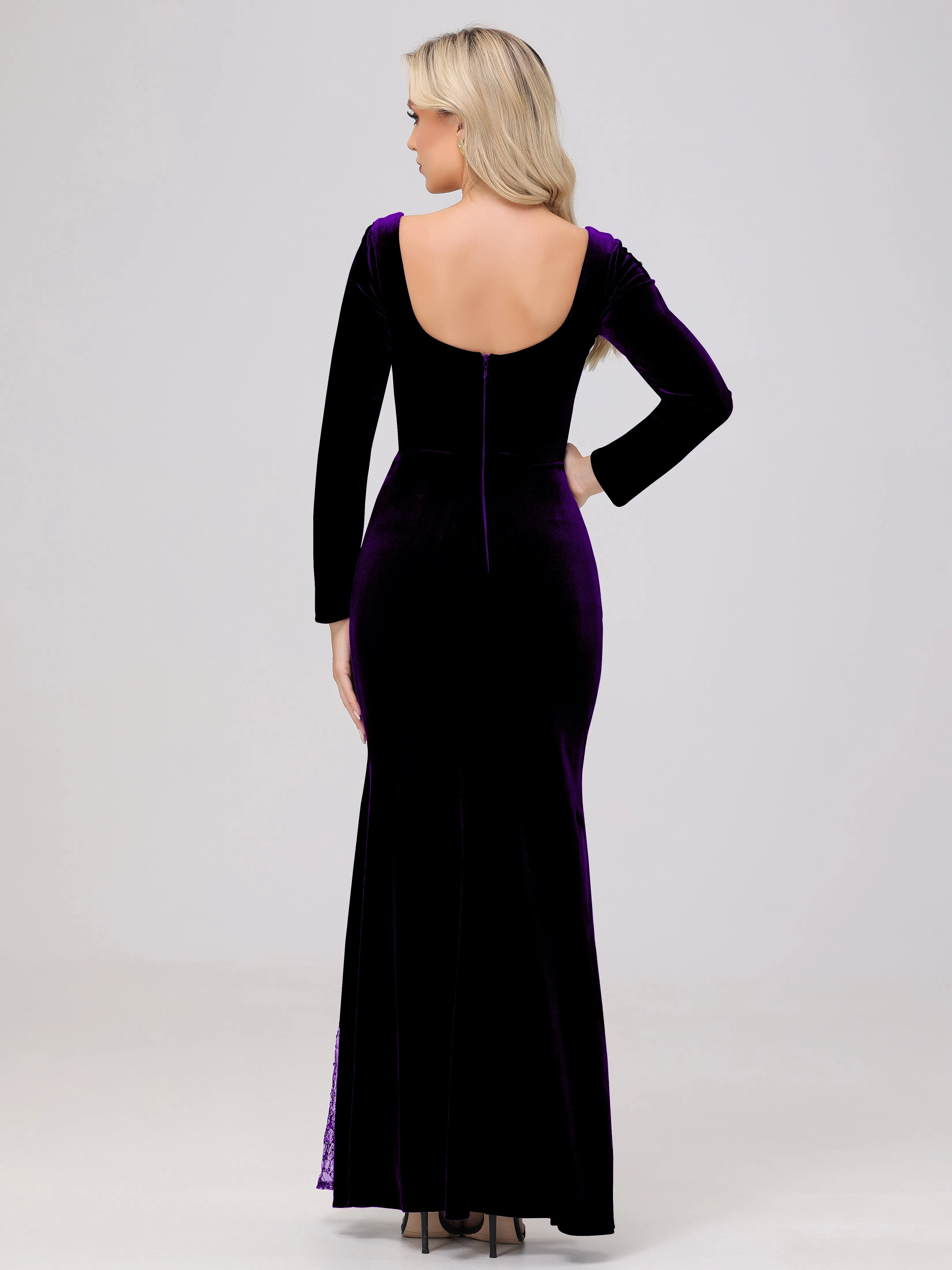 Elegant Sweetheart Long Sleeves Patchwork Sequin Lace Velvet Bridesmaid Dresses