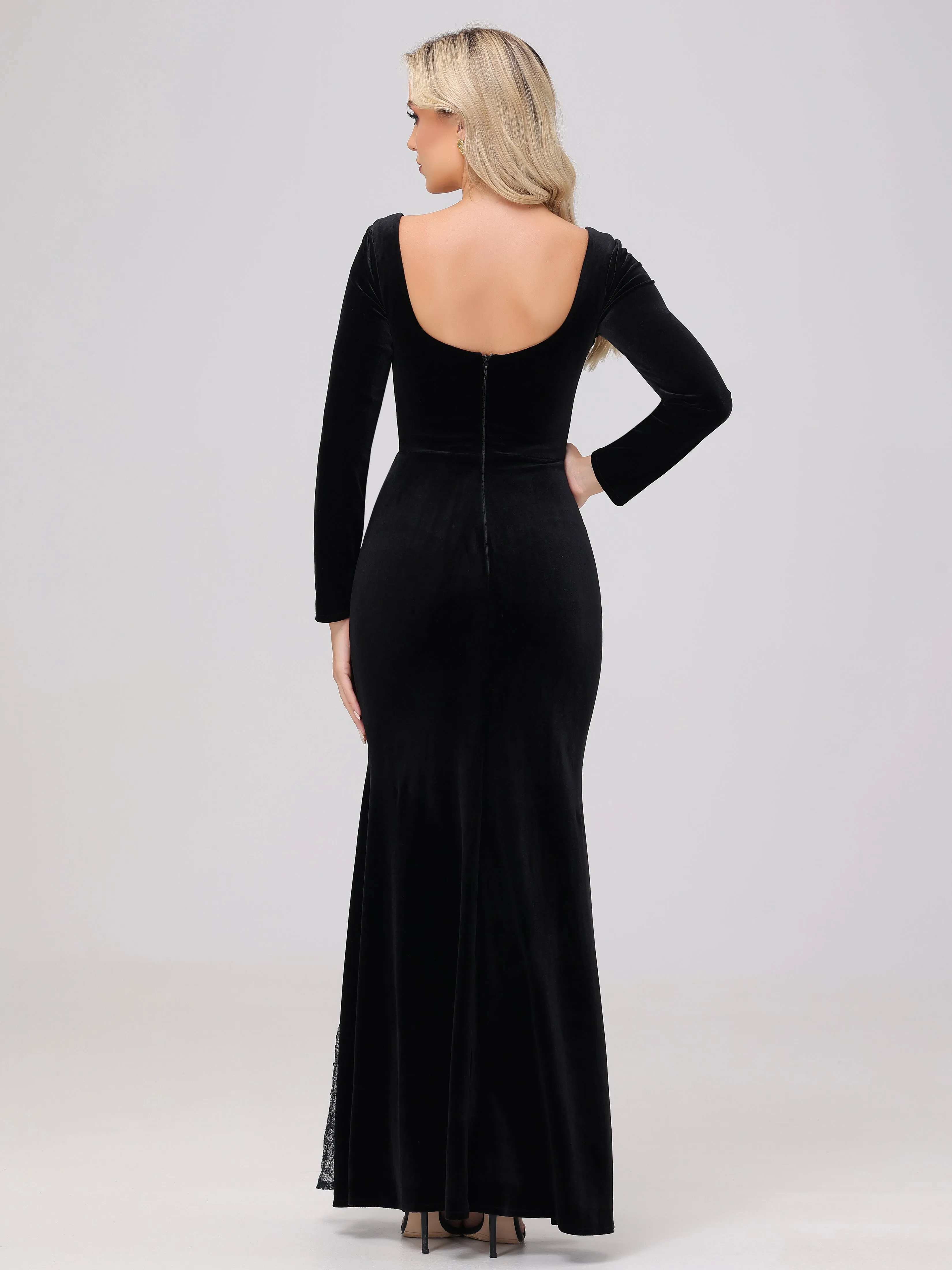 Elegant Sweetheart Long Sleeves Patchwork Sequin Lace Velvet Bridesmaid Dresses