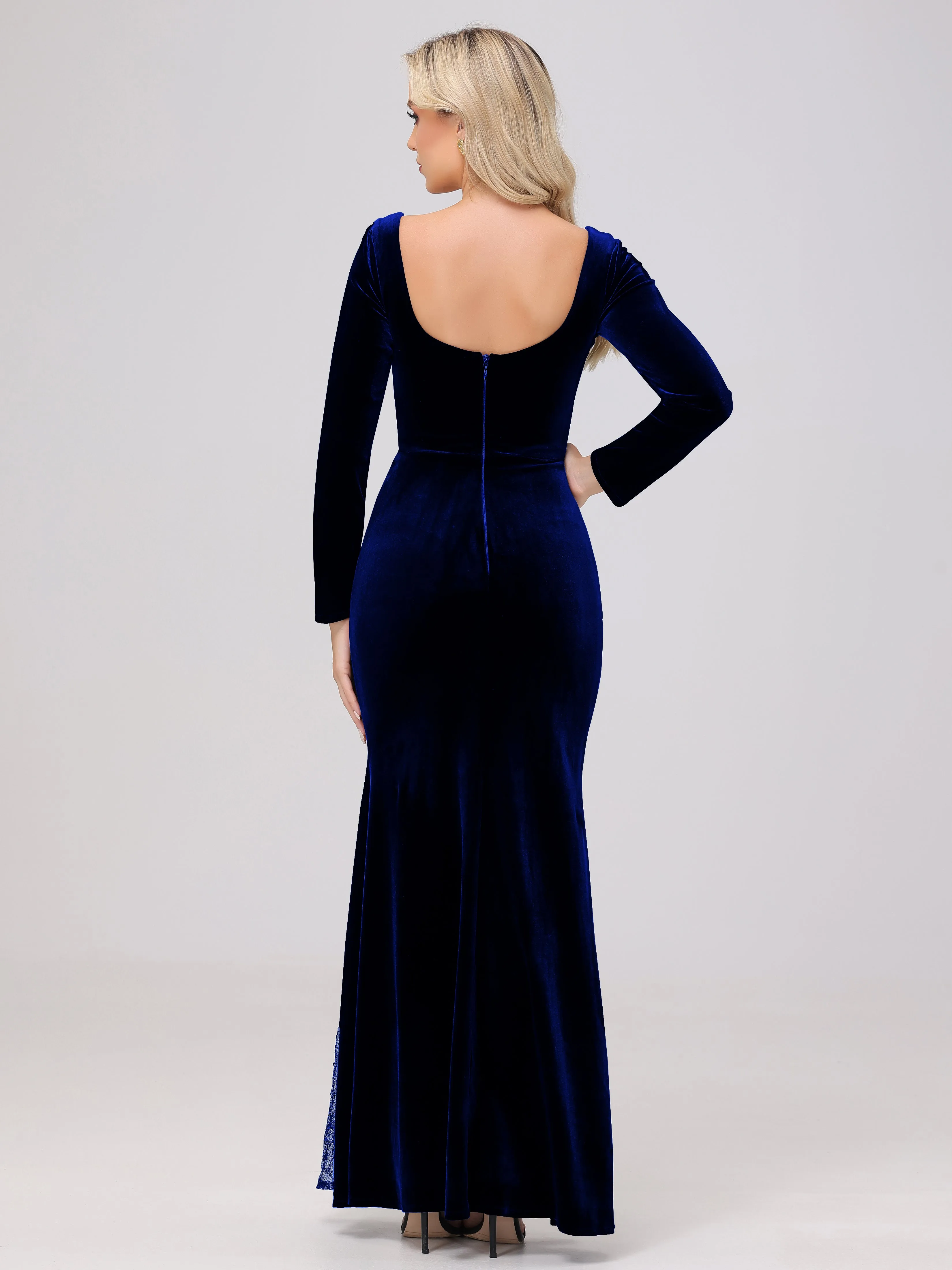 Elegant Sweetheart Long Sleeves Patchwork Sequin Lace Velvet Bridesmaid Dresses
