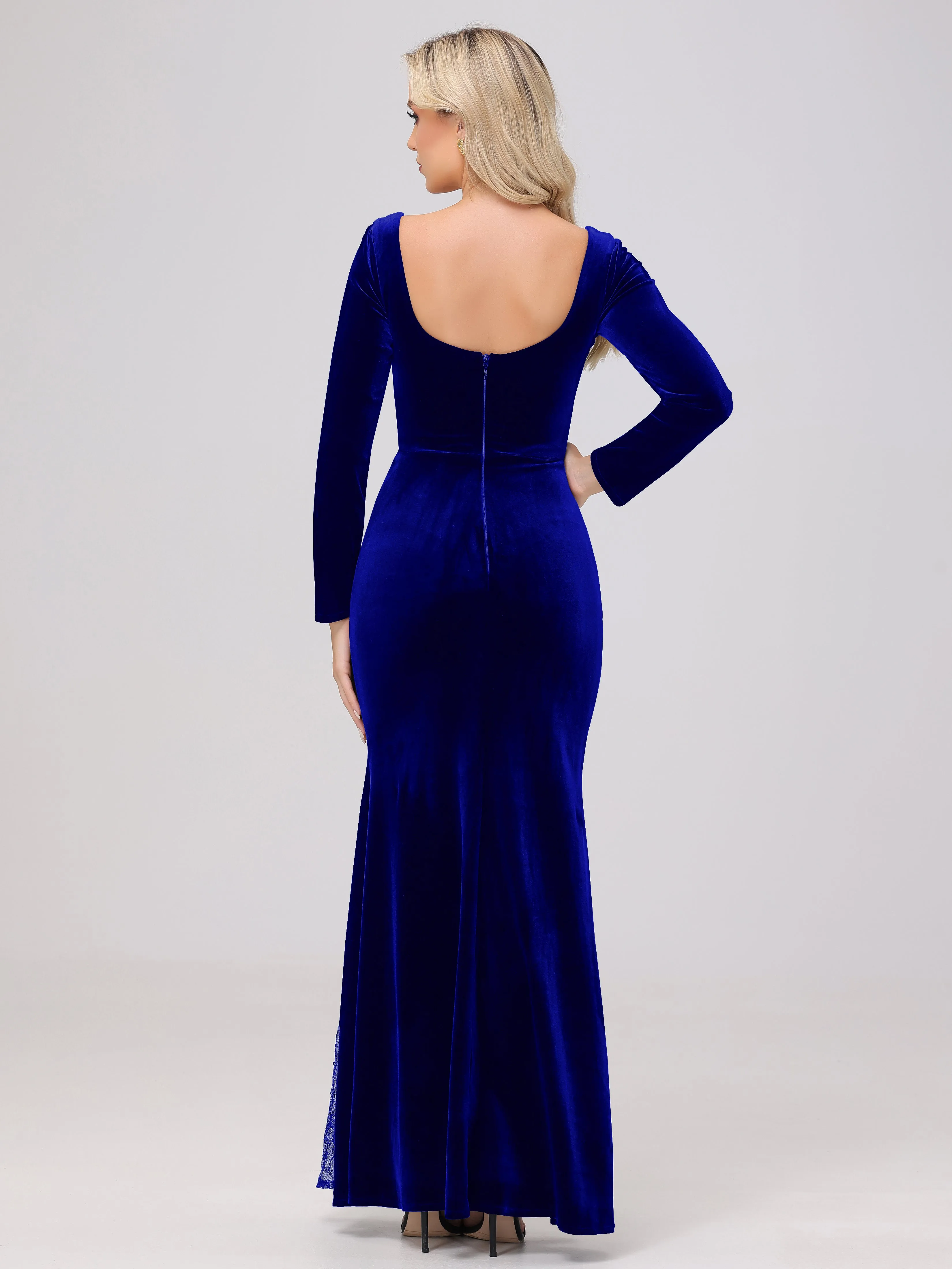 Elegant Sweetheart Long Sleeves Patchwork Sequin Lace Velvet Bridesmaid Dresses