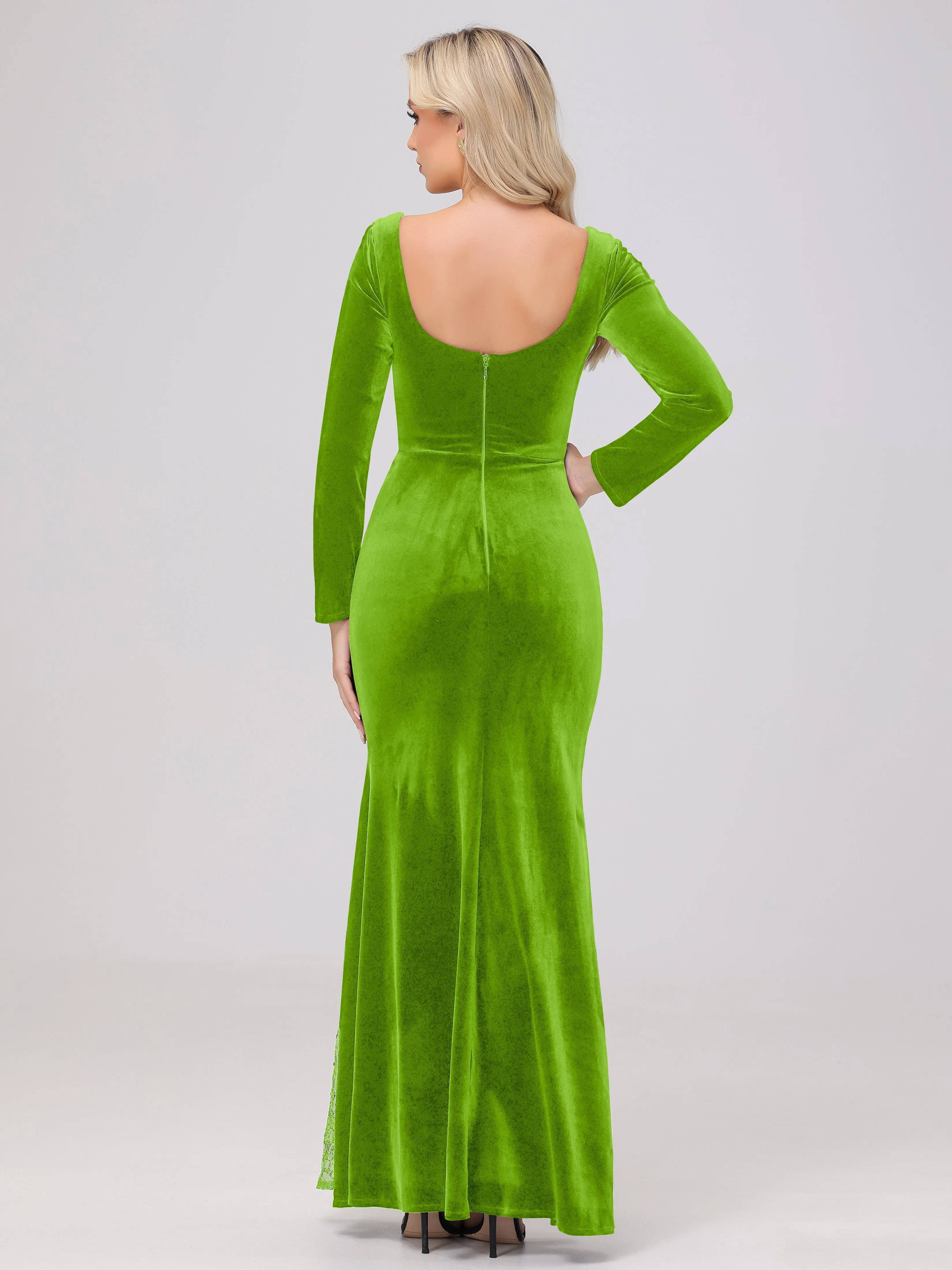 Elegant Sweetheart Long Sleeves Patchwork Sequin Lace Velvet Bridesmaid Dresses