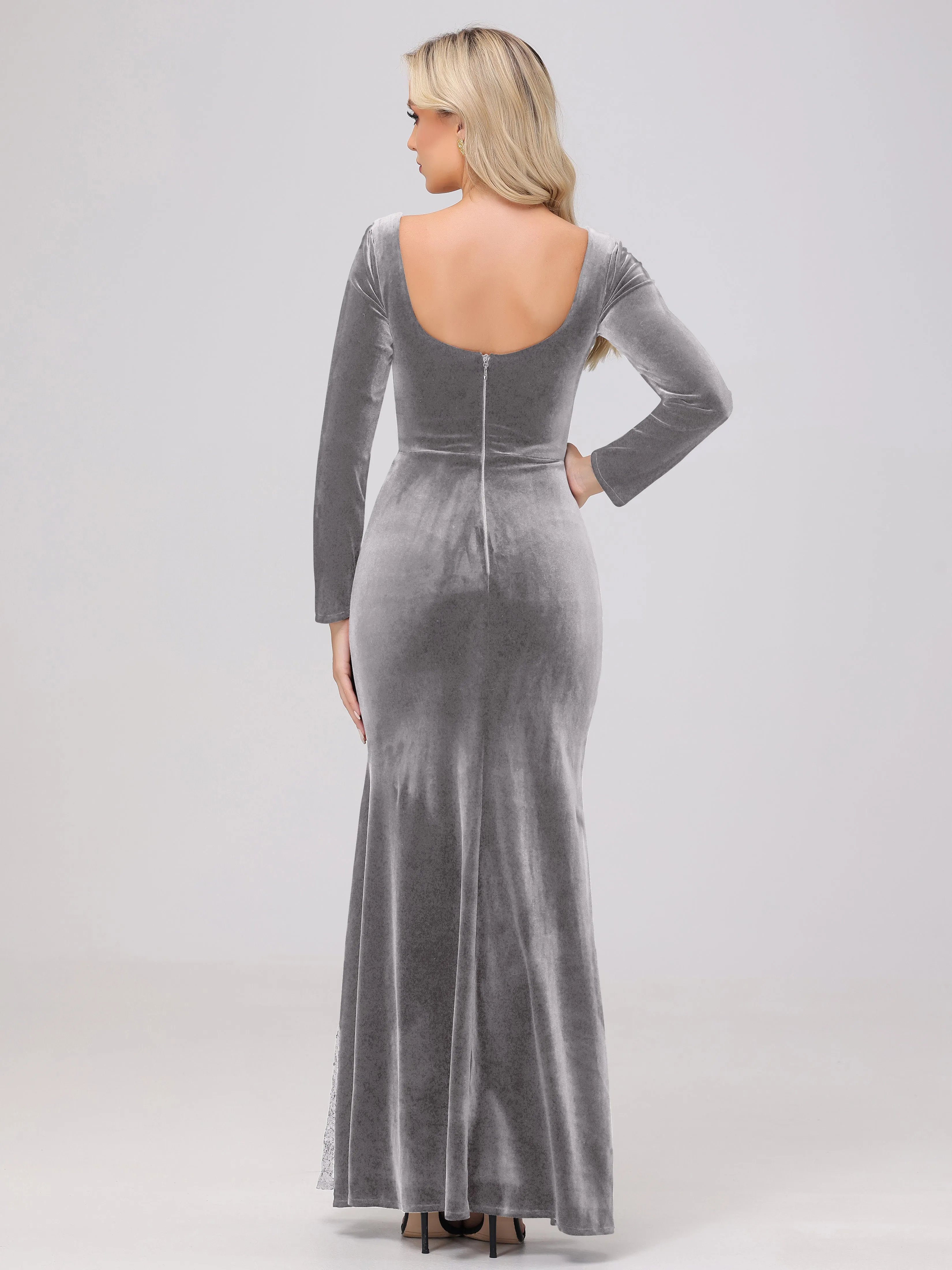 Elegant Sweetheart Long Sleeves Patchwork Sequin Lace Velvet Bridesmaid Dresses