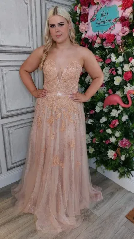 Eloise Peach And Rose Gold Strapless Sweetheart Ball gown Formal Prom Dress