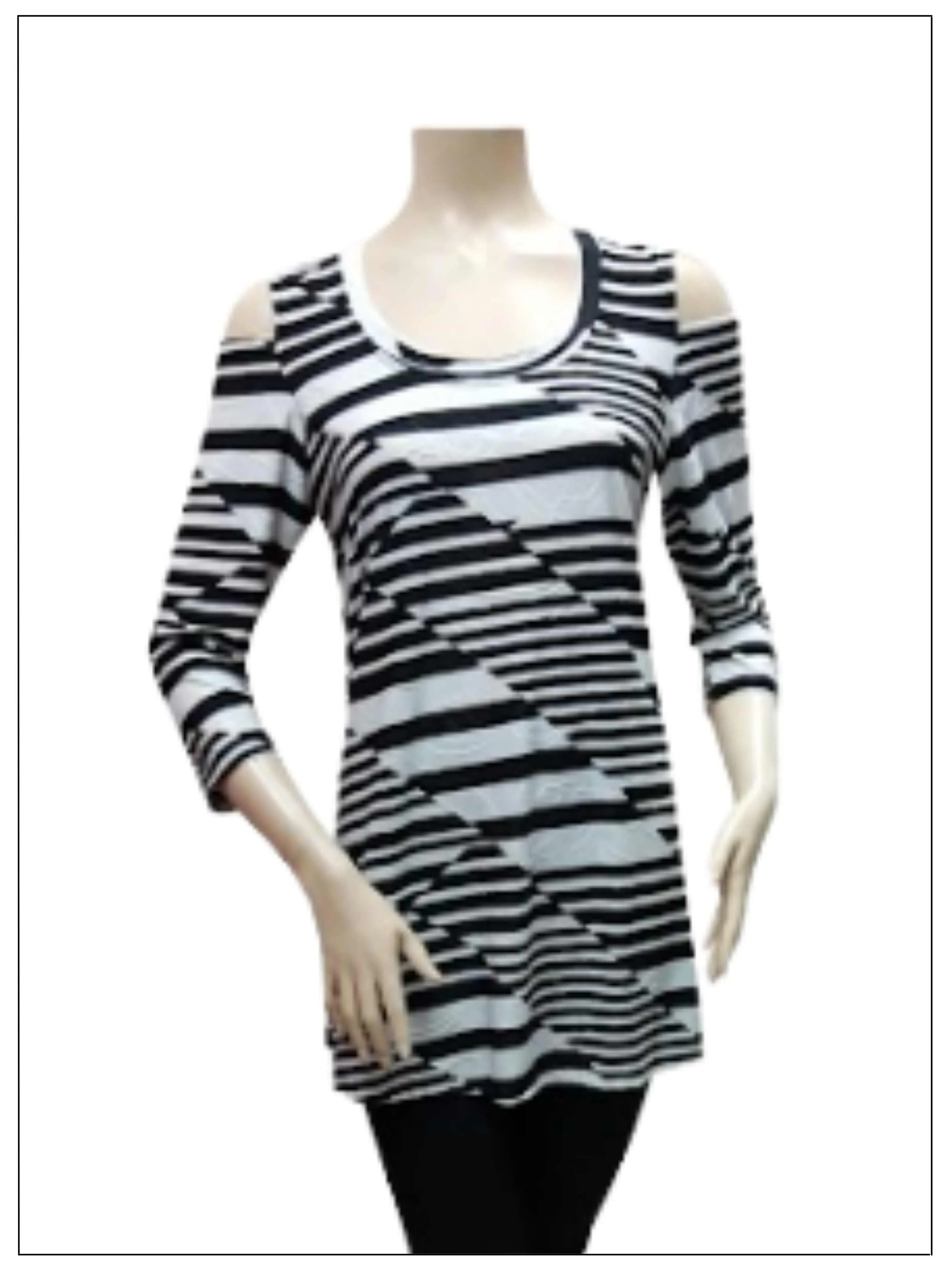 FASHQUE - Scoop Neck Off shoulder 3/4 Sleeve Tunic Top - T411