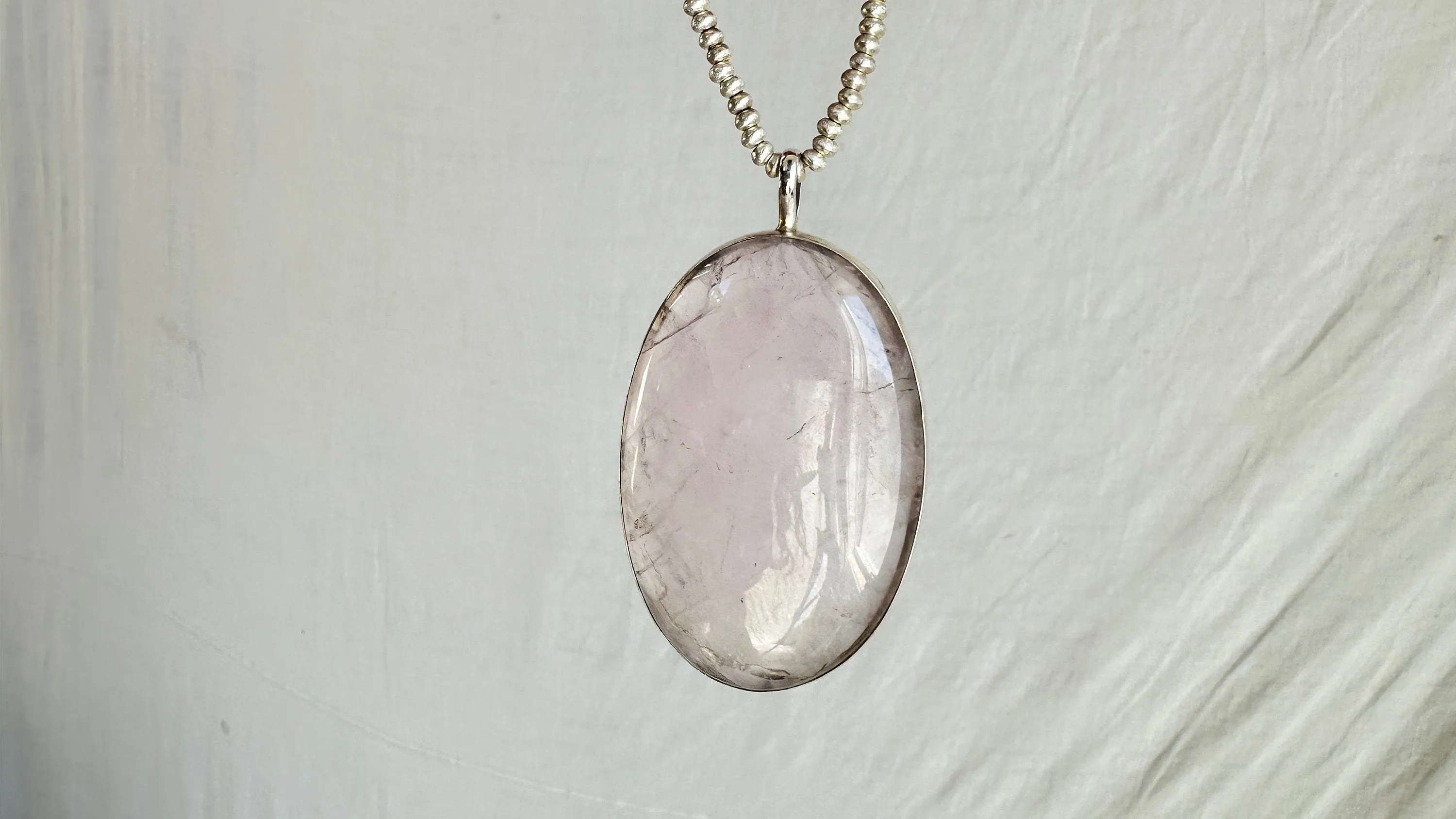 Huge Rose Quartz & Silver Pendant Necklace. SCRATCH N DENT. 2337
