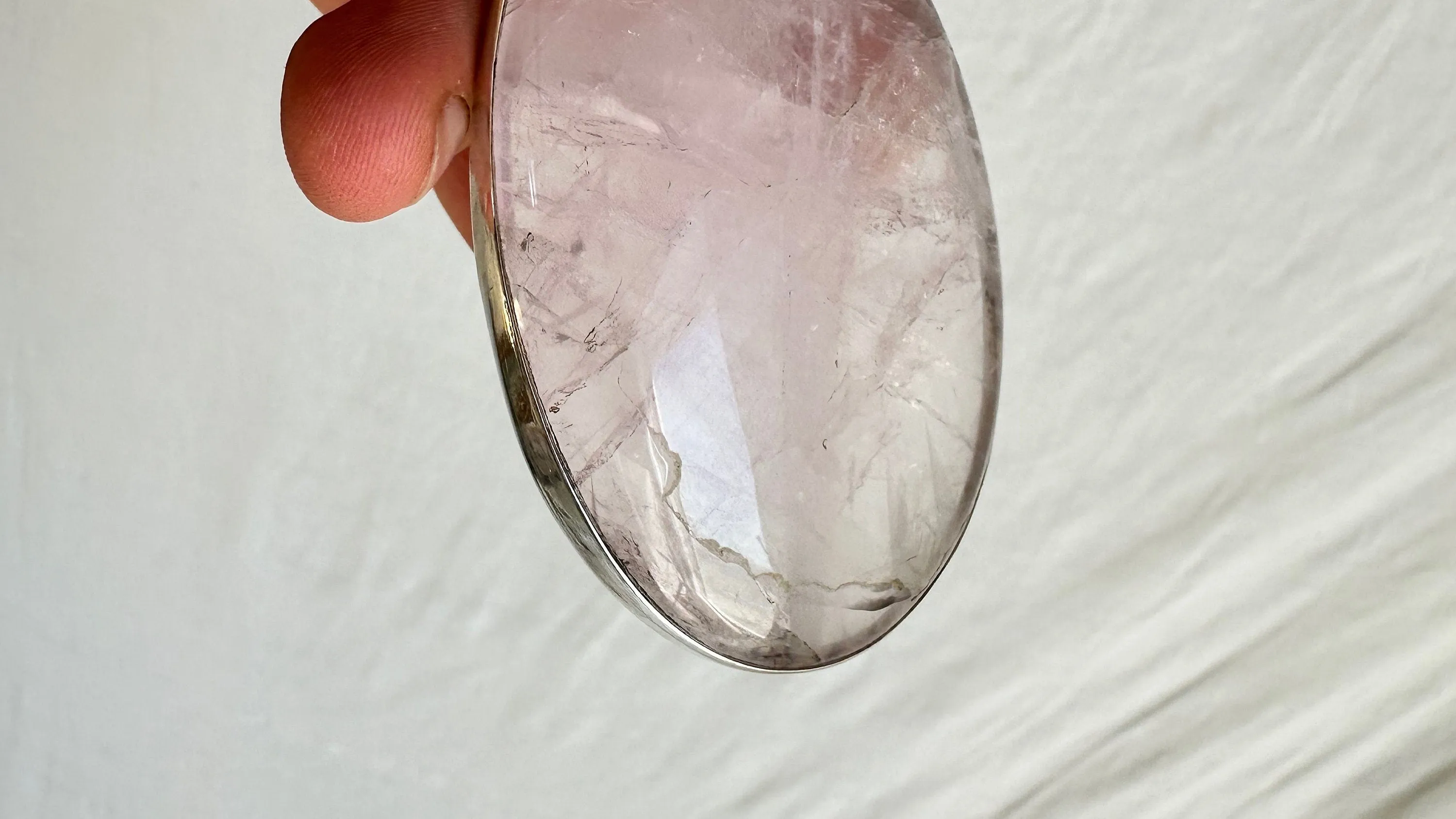 Huge Rose Quartz & Silver Pendant Necklace. SCRATCH N DENT. 2337