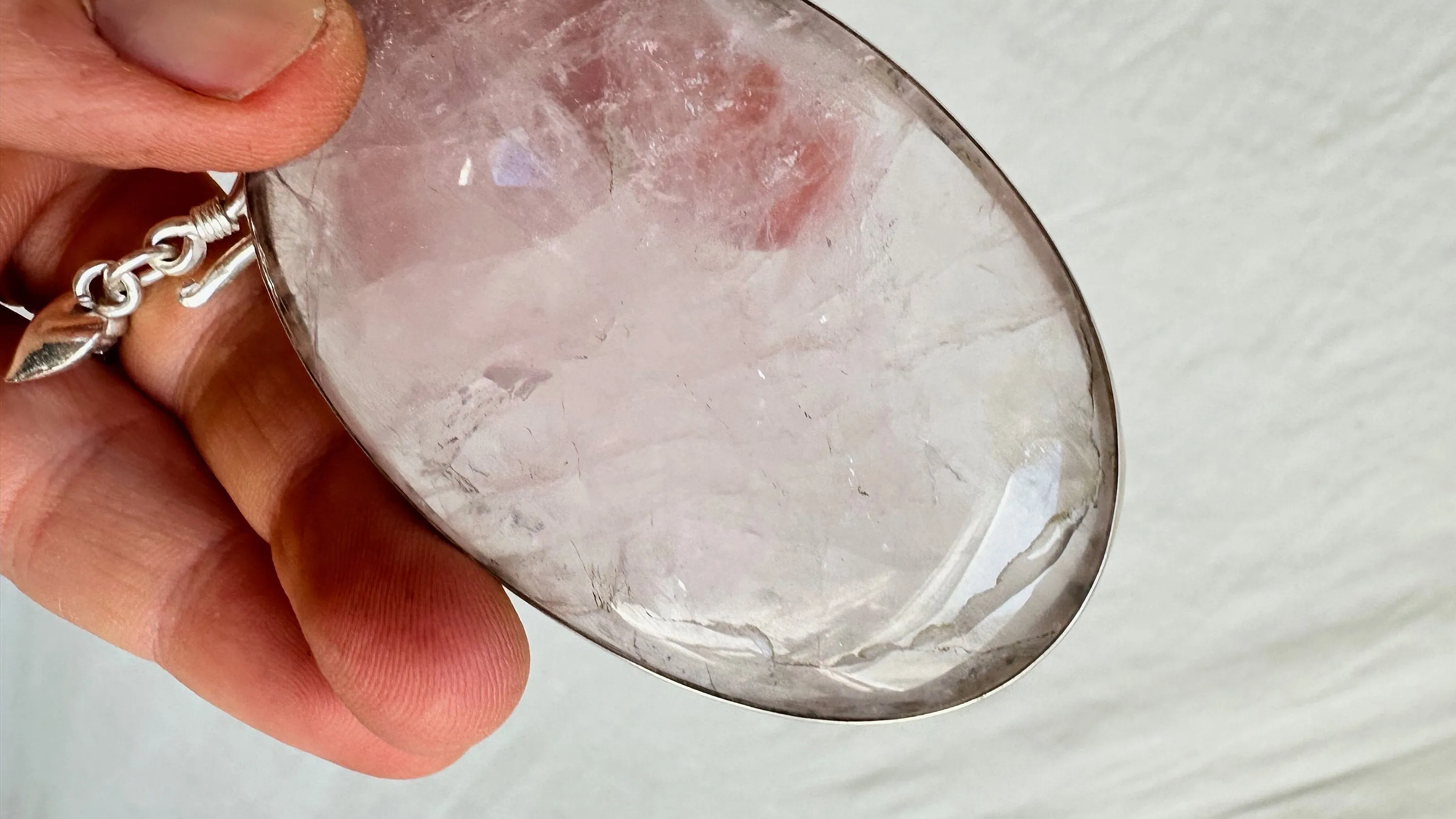 Huge Rose Quartz & Silver Pendant Necklace. SCRATCH N DENT. 2337