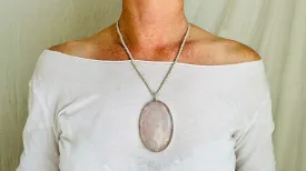 Huge Rose Quartz & Silver Pendant Necklace. SCRATCH N DENT. 2337
