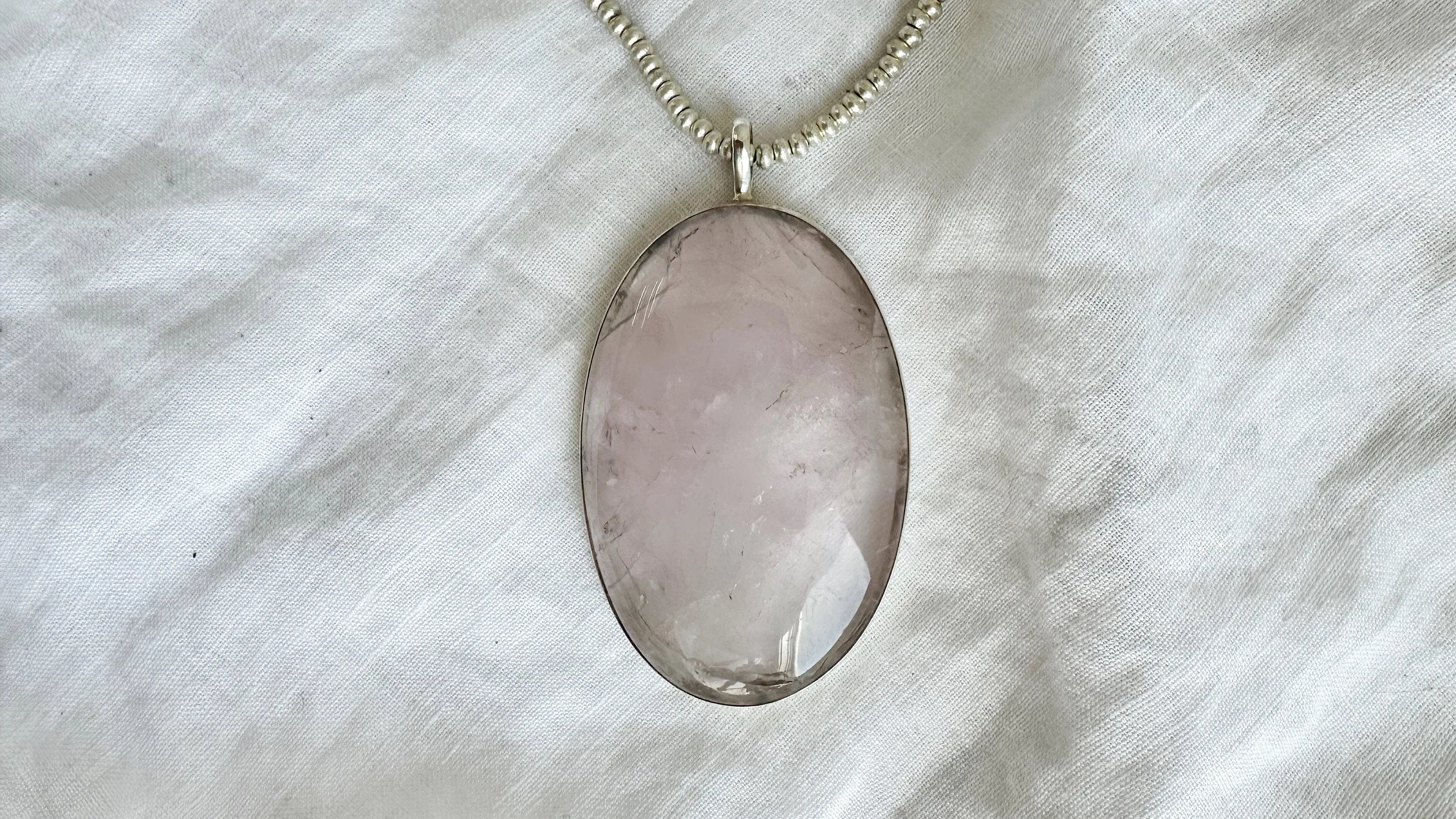 Huge Rose Quartz & Silver Pendant Necklace. SCRATCH N DENT. 2337