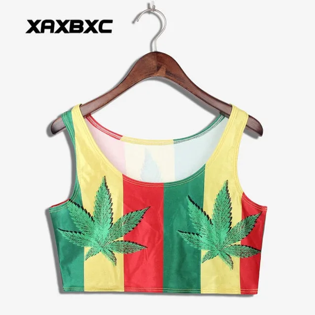 Jamaica Colours Weed Leaf Prints  Sleeveless Fitness Women Crop Top