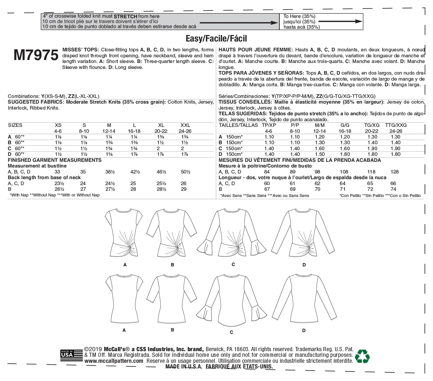 M7975 Misses' Tops