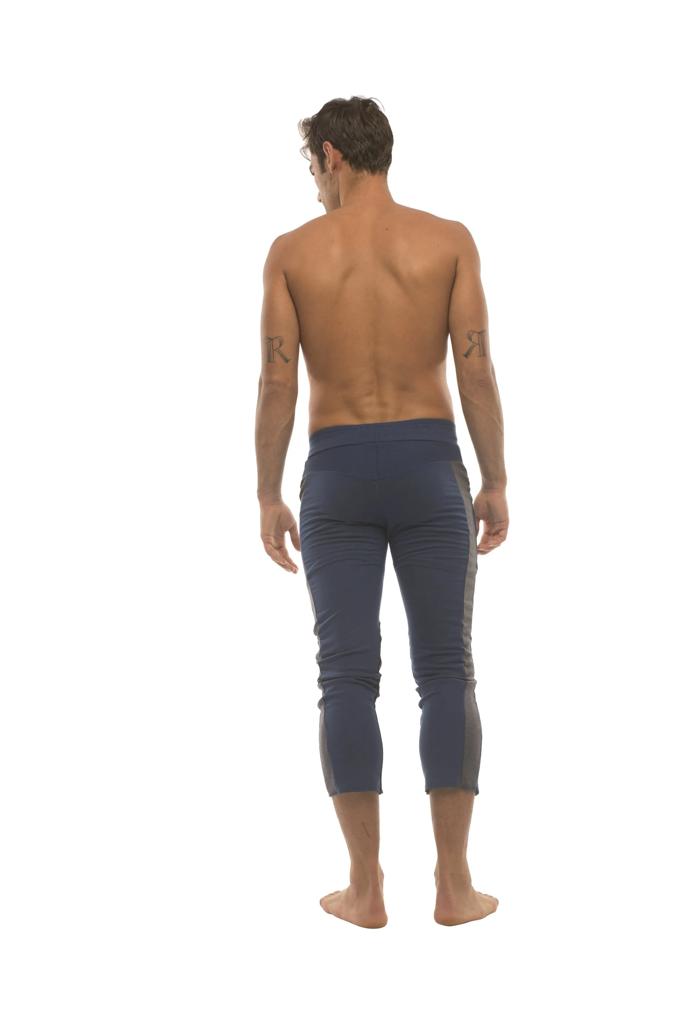 Mens 4/5 Zipper Pocket Capri Yoga Pants (Royal w/Charcoal & Black)