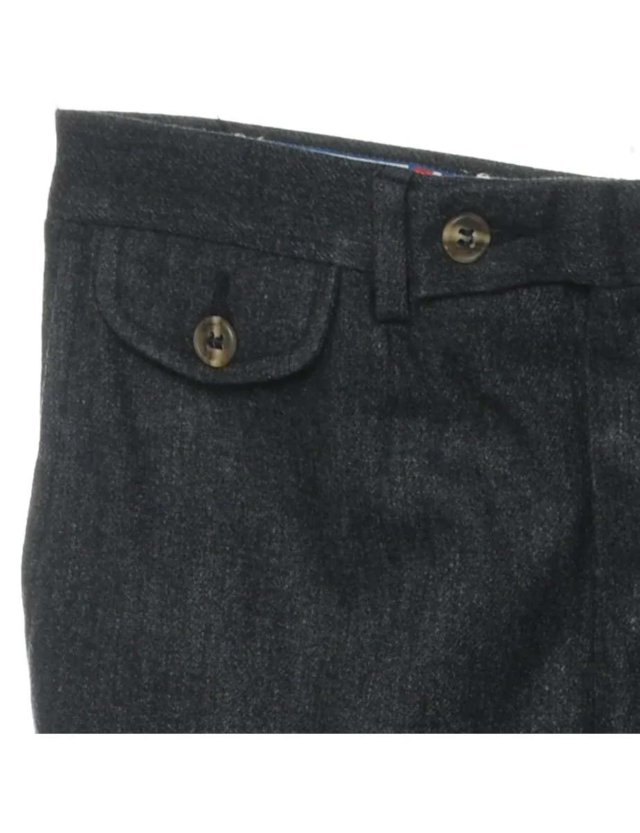Navy Tapered Button Detail Trousers - W28 L36