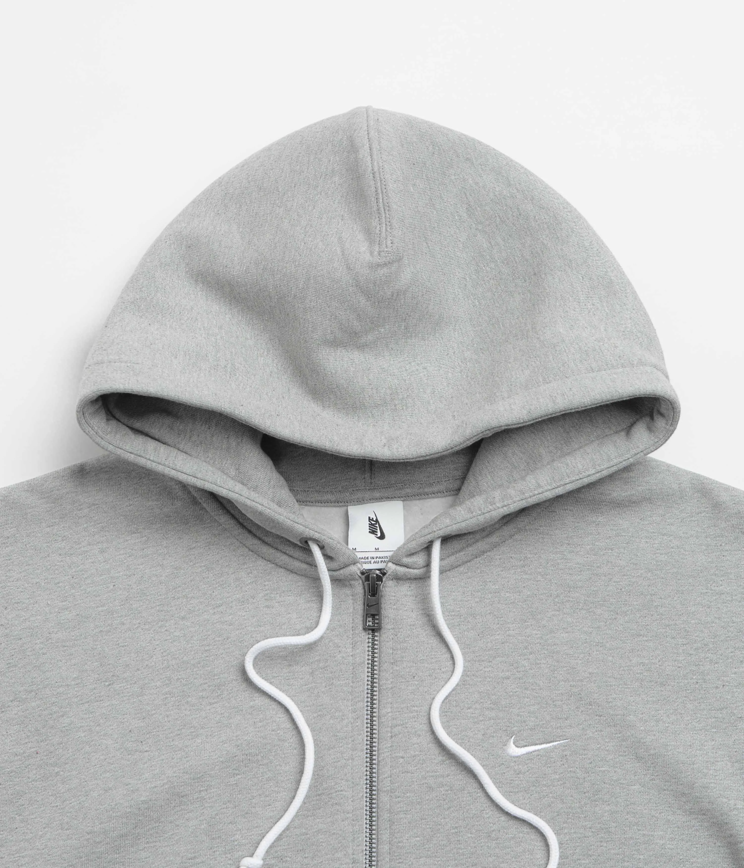 Nike Solo Swoosh Full Zip Hoodie - Dark Grey Heather / White