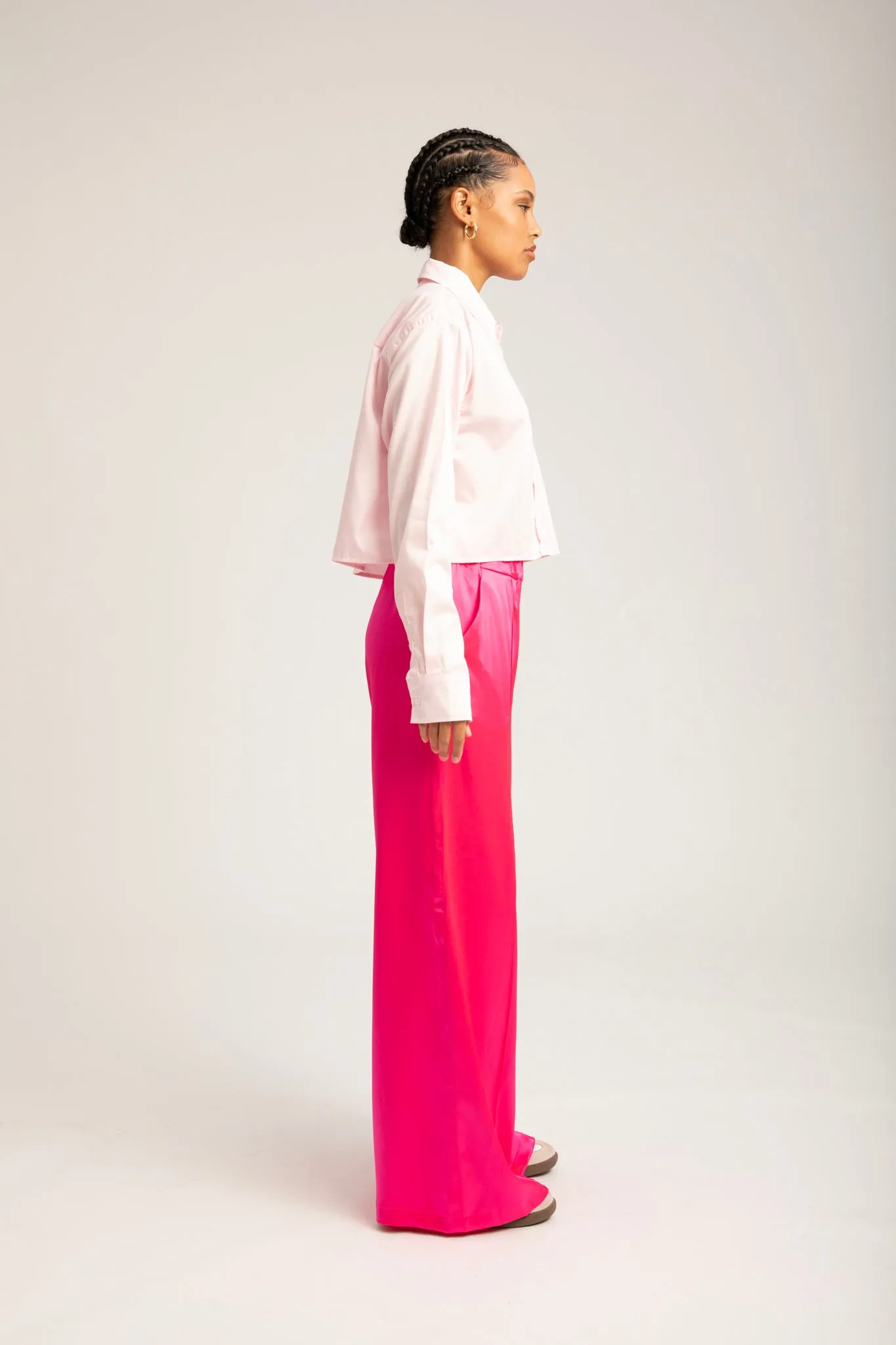 Powder Pink Cotton Cropped Button Down