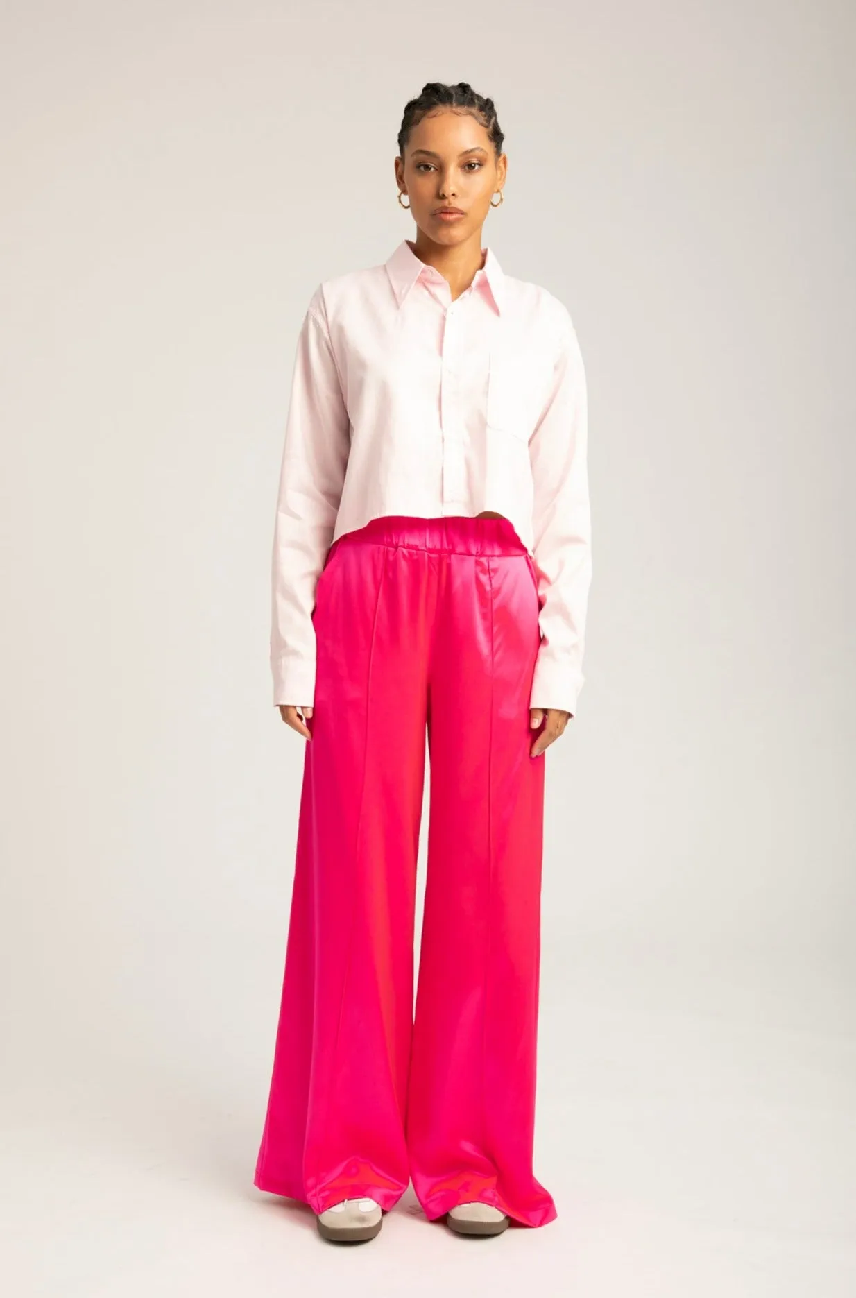 Powder Pink Cotton Cropped Button Down