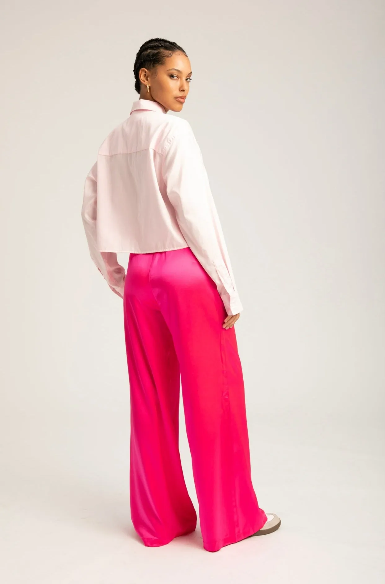 Powder Pink Cotton Cropped Button Down