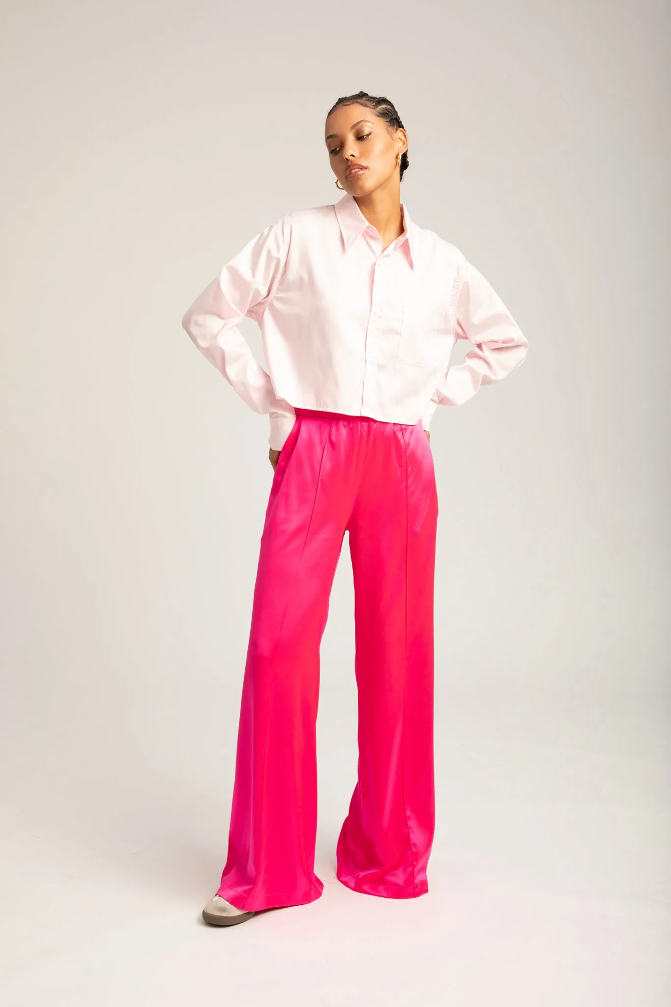 Powder Pink Cotton Cropped Button Down