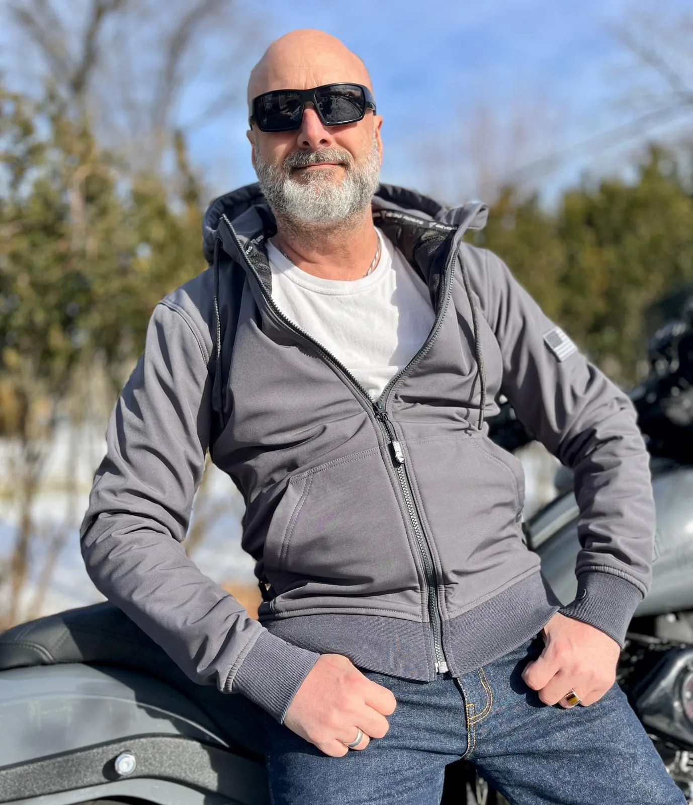 SALE Protective SoftShell Unisex Hoodie - Gray Matte with Pads