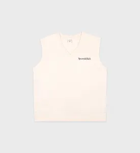 Serif Logo V-Neck Vest - Cream/Navy