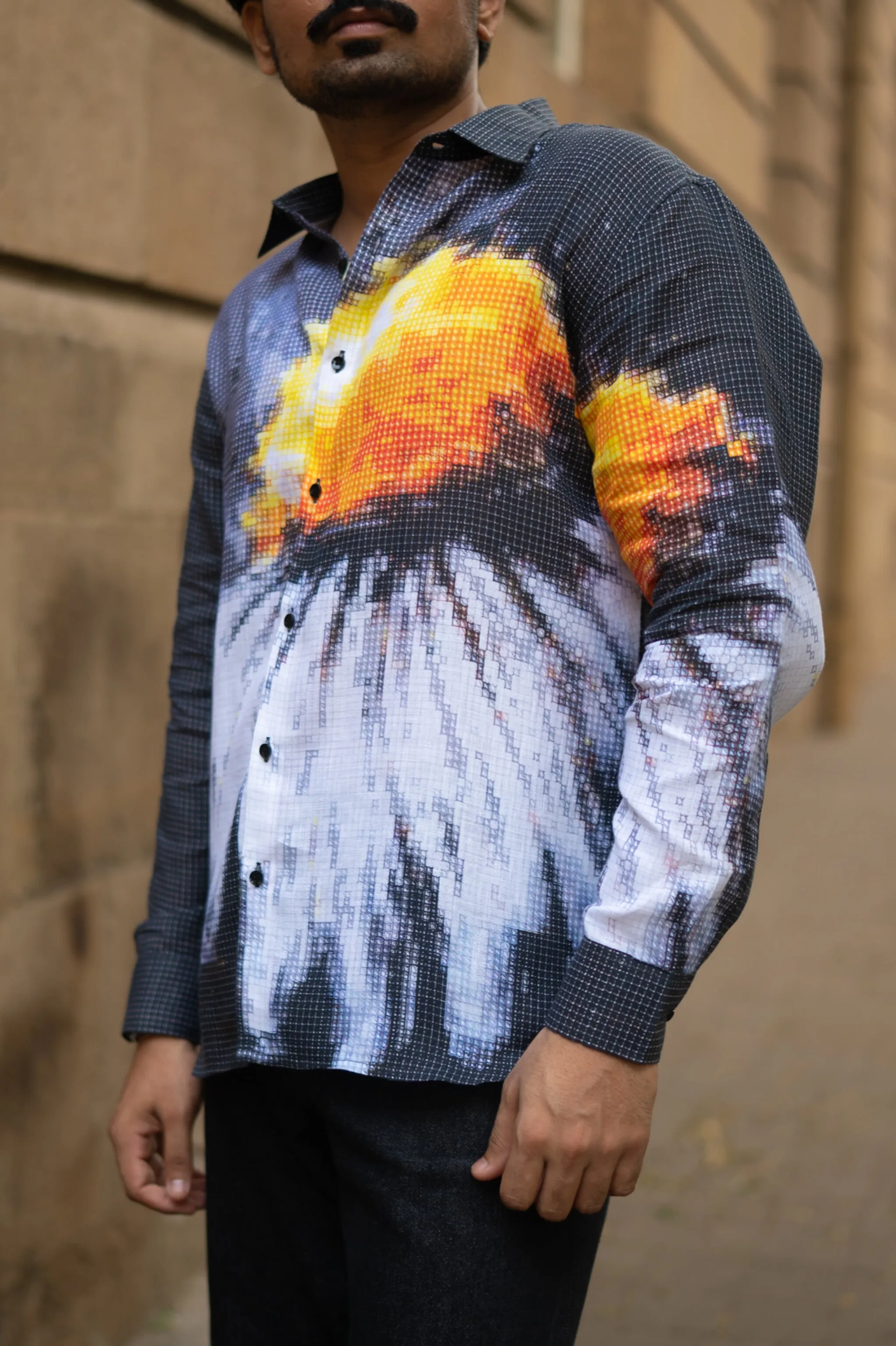 Trending Blazing Mosaic Printed Pure Linen Shirt - AddysForMen